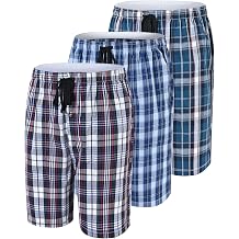 MoFiz Mens Plaid Pajama Shorts 3-Pack Woven Cotton Sleep & Lounge Shorts, Lightweight PJ Bottoms with Pockets & Button Fly