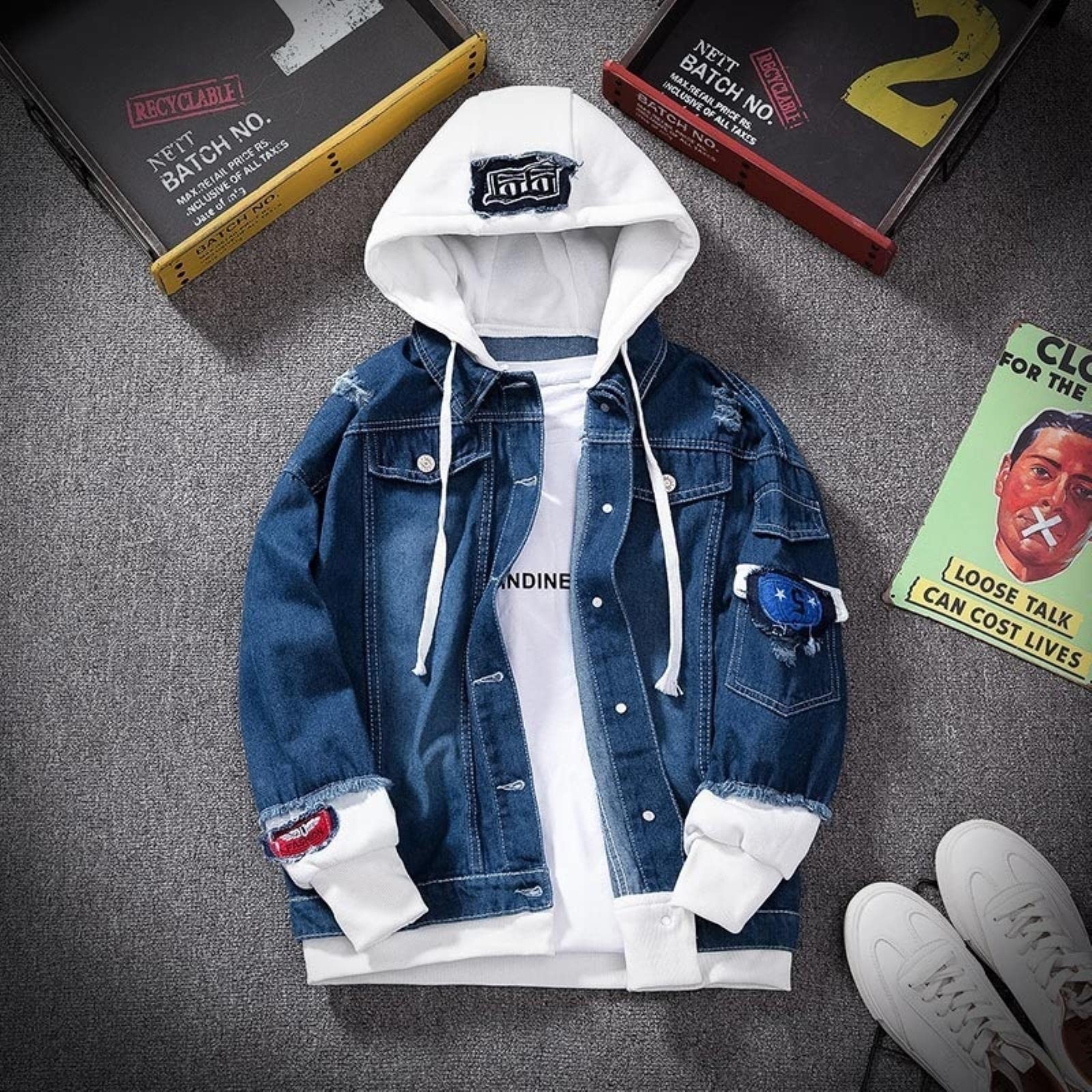 Yujun Giacca da Uomo in Denim Streetwear Hip Hop Maschio con Cappuccio Jean Giacche Maschio Casual Allentato Tuta Sportiva 2021 Nuova Primavera Moda Slim Fit Coat