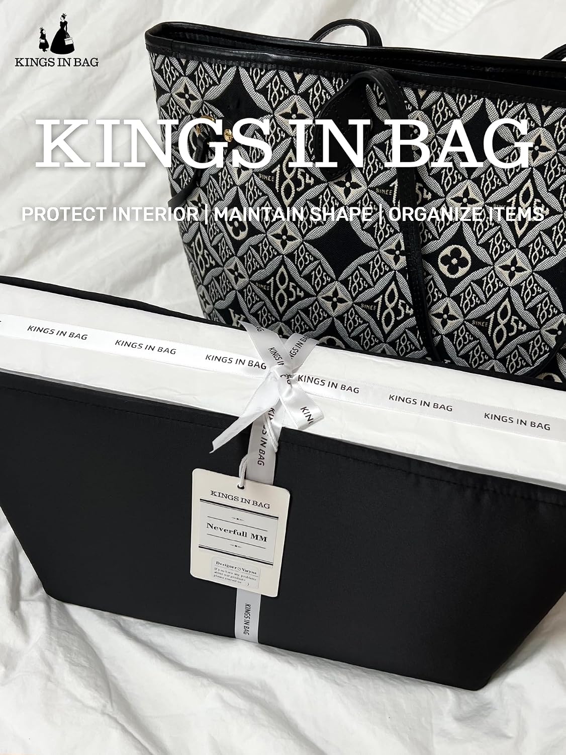 Tote Bag Insert Organizer, Satin & Portable with Pockets for Storage, Large Tote Insert Ideal for Travel, Shopping, and Daily Use, Fits LV Neverfull BB (Black, BB)