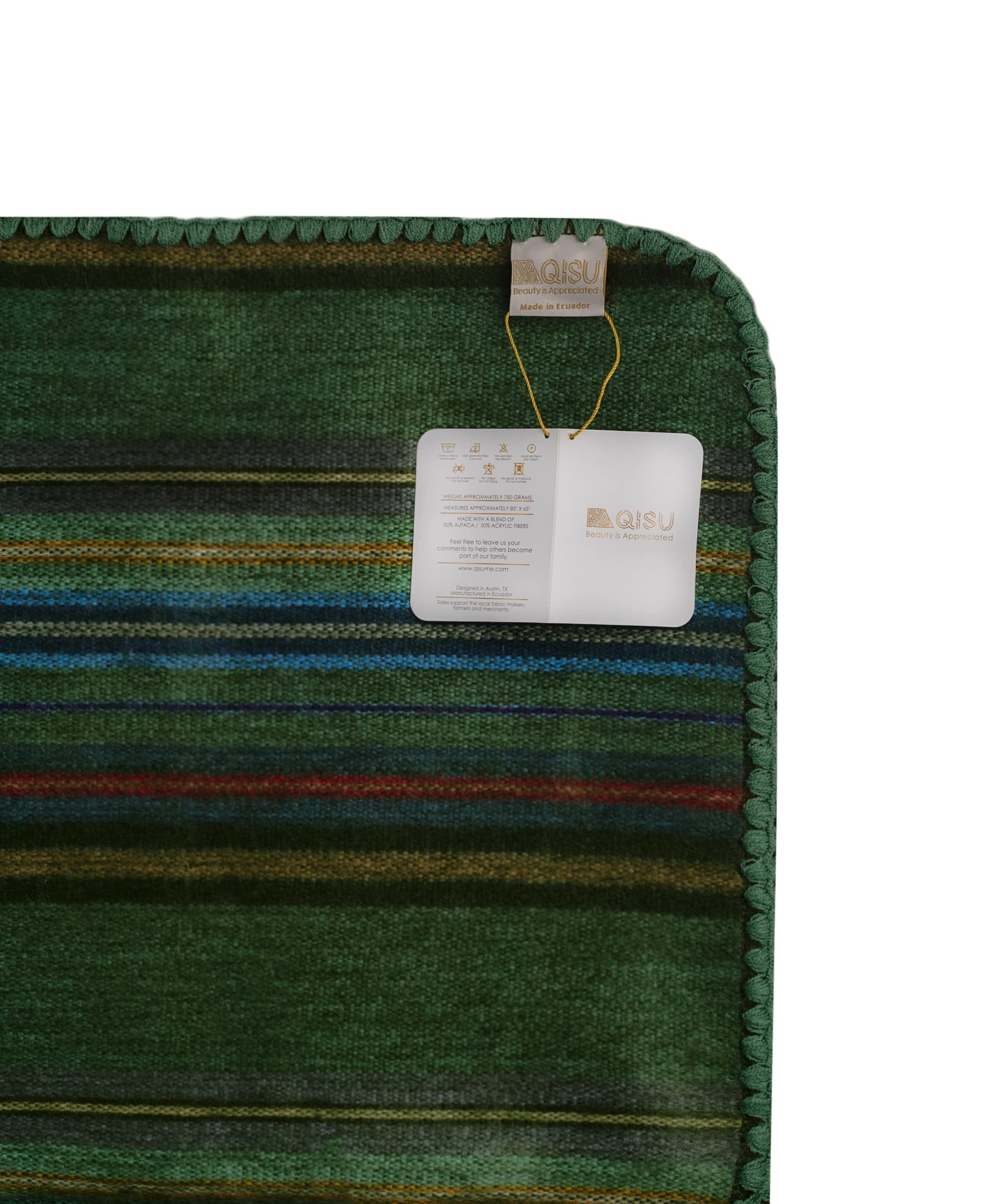 QISU Manta de Lana de Alpaca | Grande, Hermosa, cálida, abigarrada | 85 x 65 Pulgadas | Ultrasuave, hipoalergénica y Transpirable | Tela Que no Pica ni Raya (Verde abigarrado)