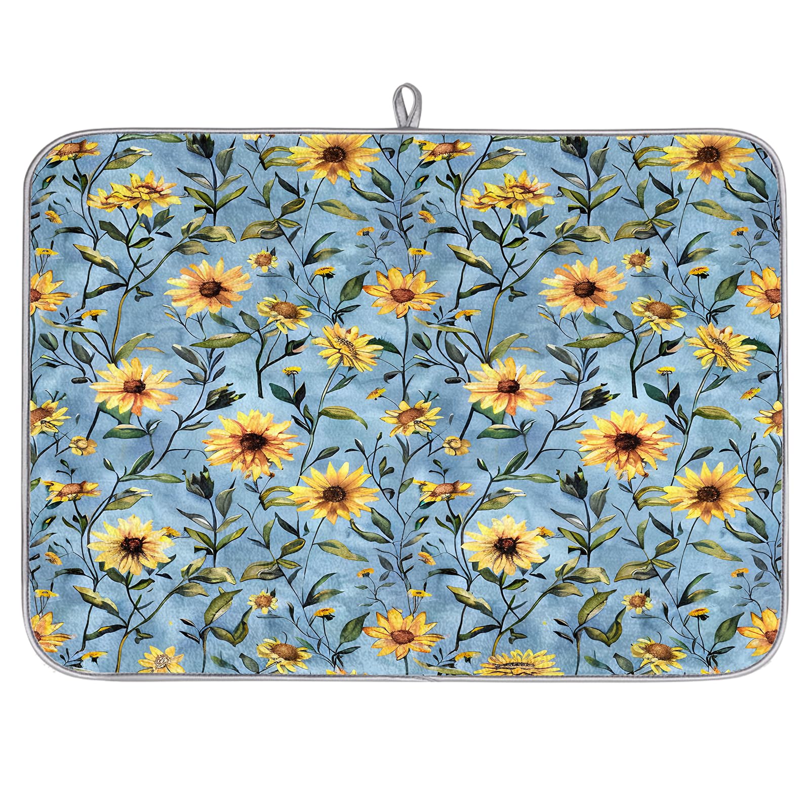 Hexteria Sunflower Large Dish Drying Mats for Kitchen Counter, Quick Dry Dish Mat 18 x 24 Inches, Dishes Draining Mats Foldable Dish Rack Pad, Sunflower