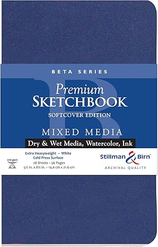Stillman & Birn Cuaderno de bocetos de tapa blanda de la serie Beta, 5.5 x 8.5 pulgadas, 9.52ozm (extra pesado), papel blanco, superficie de prensa