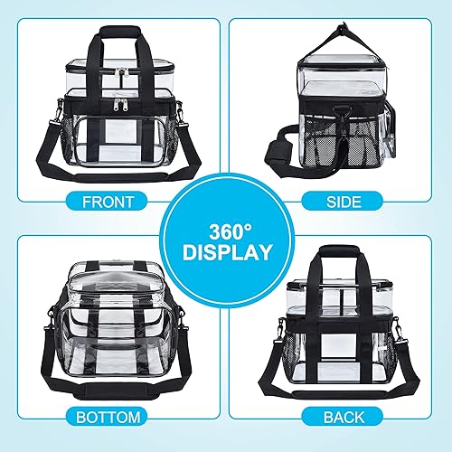 Miniatura 7 de Bolsa de almuerzo transparente Bolsa de almuerzo grande transparente para el trabajo, bolsa de almuerzo reutilizable de doble cubierta con correa