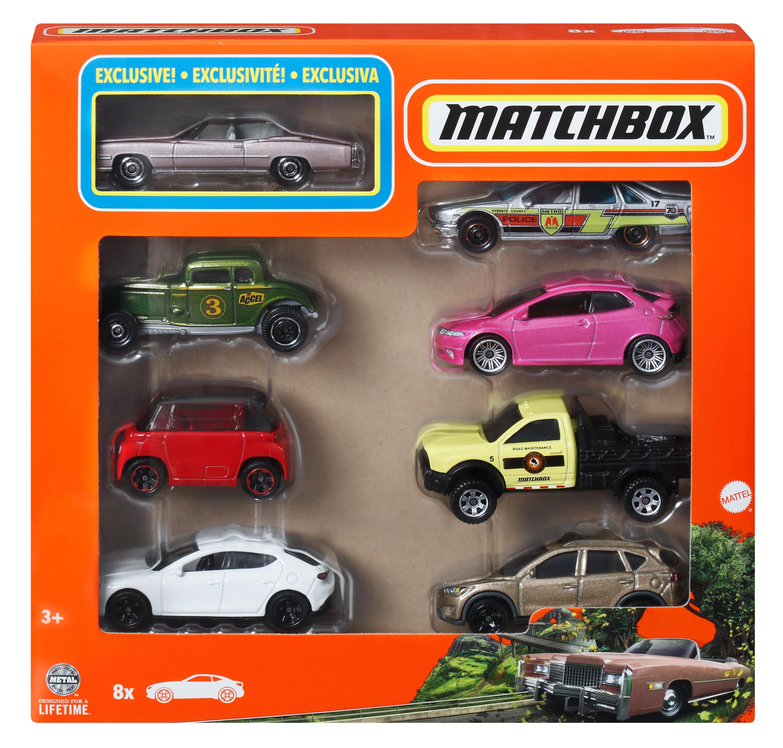 Matchbox Tematyczny 8-pak pojazdów w skali 1:64, w tym jeden model dostępny tylko w tym zestawie (style mogą się różnić), HVR81