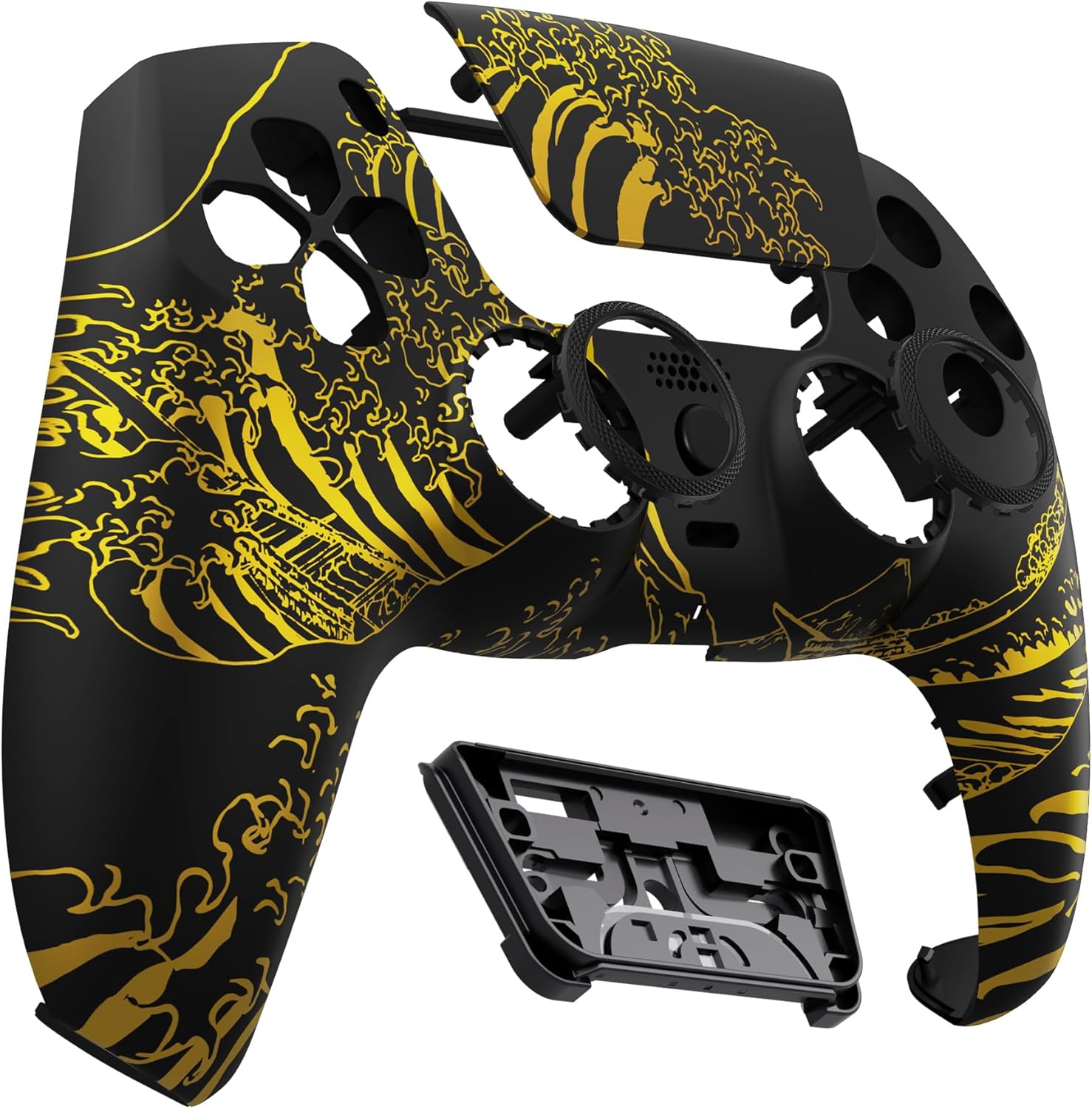 eXtremeRate Luna Redesigned Front Shell Touchpad Compatible with ps5 Controller BDM-010 020 BDM-030 040 050 DIY Replacement Faceplate Custom Touch Pad Cover - The Great Golden Wave Off Kanagawa Black - Image 4