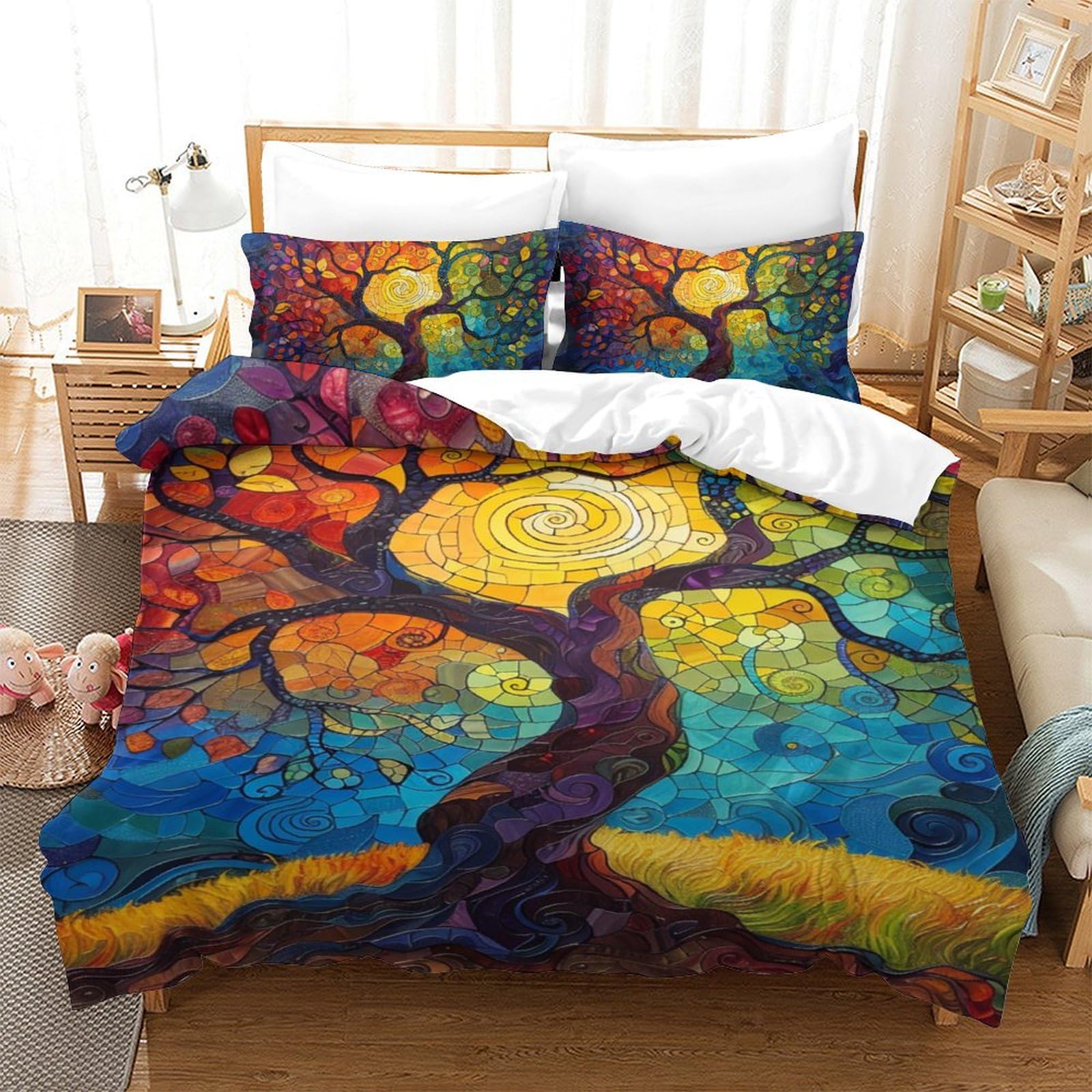 Housse de couette 140x200 Arbre de Vie avec zip pour éviter la couette qui glisse