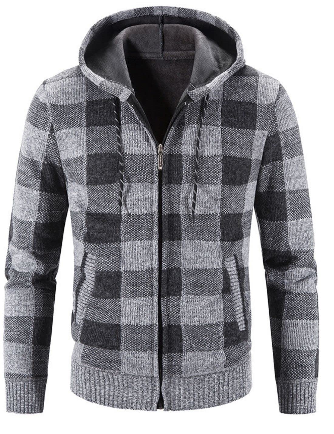 Kinkia Men's Fleece Lined Hoodie Winter Warm Full Zipper Cardigan Sweater