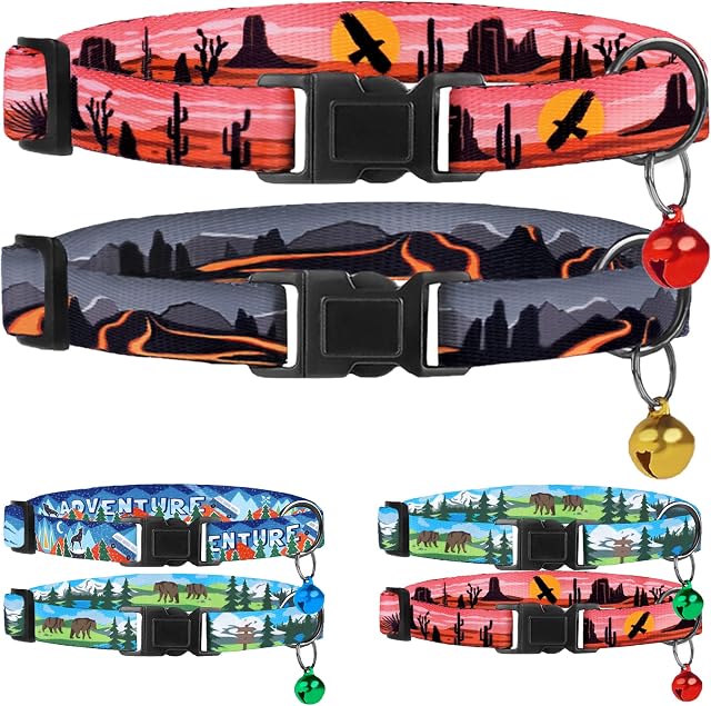 Murom Breakaway Cat Collar 2PCS Set Adjustable Pattern Nature Safety Print Pet Collars for Cats Kitten Girl Boy (Arizona + Hawaii)
