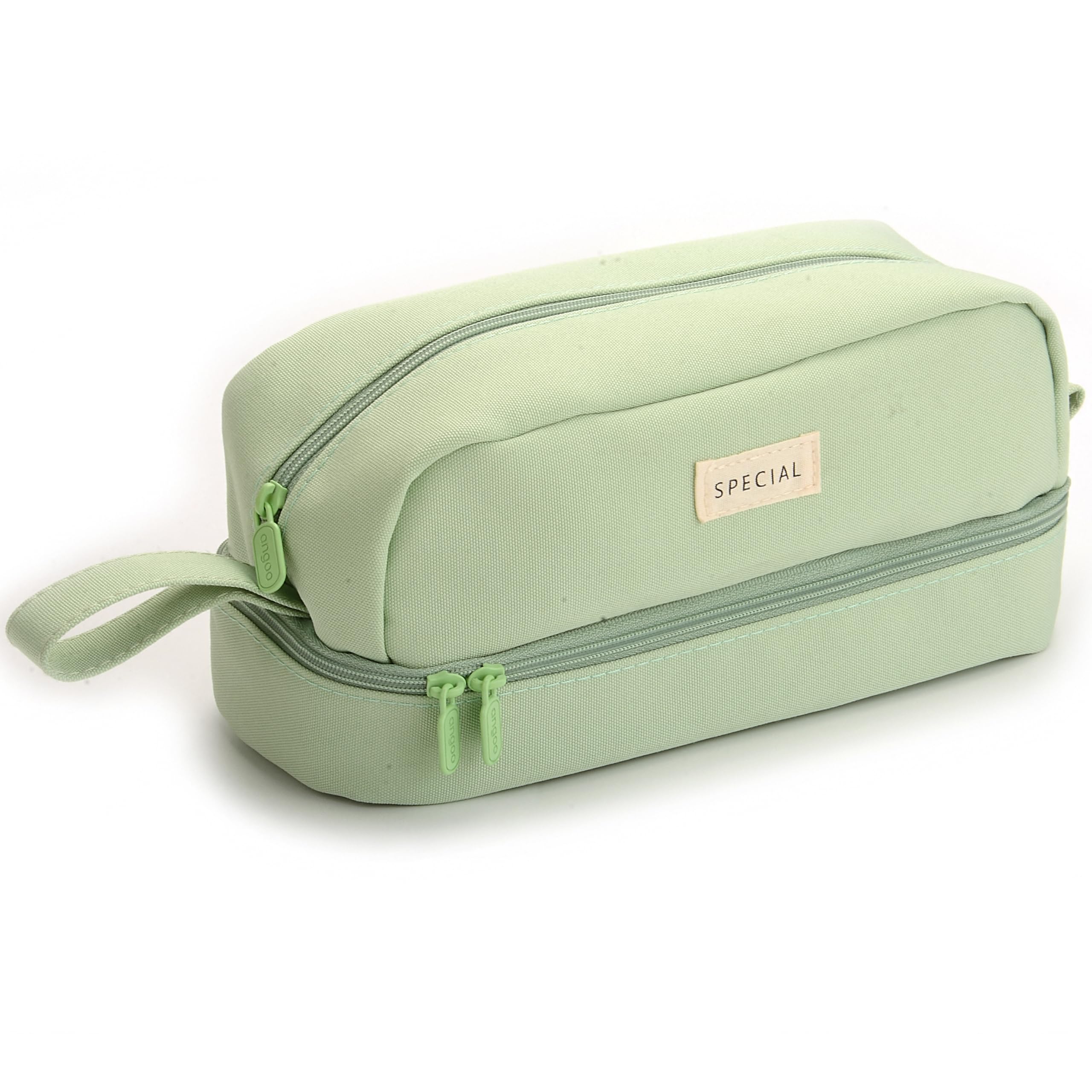 BenPo bar Large Capacity Big Canvas Pencil case with 2 Compartments, Special Aesthetic Preppy Pencil Pouch Pen Case Holder for Girls Boys Women Adults School College Students Teachers Office (Green)
