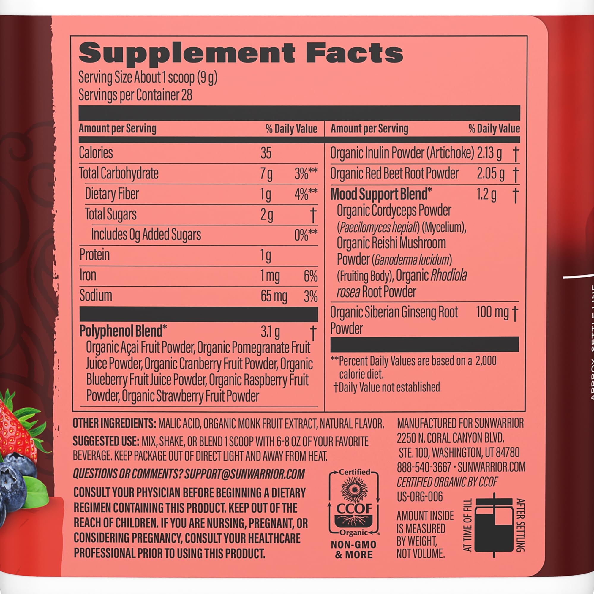 Organic Super Reds Powder 11 Superfoods with Beet Root, Berries, Reishi & Cordyceps – Natural Energy, Circulation & Immune Support – USDA Organic Vegan Non-GMO, Gluten-Free Superfood Drink 28 Servings — Amazon image 2