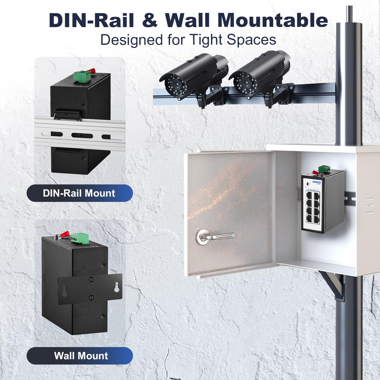 8-Port Mini-Gigabit-Industrieswitch, 100/1000 Mbit/s Ethernet, DIN-Schiene und Wandhalterung im Lieferumfang enthalten, YuLinca Unmanaged IP30 (-40 bis 185 °F) gehärteter Netzwerk-Switch
