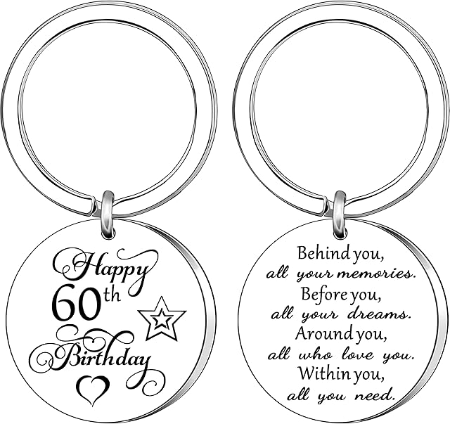 AMZQ 60th Birthday Gifts for Women Men Happy Birthday Inspirational Gifts Keyring