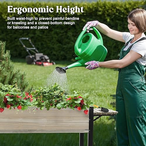 Miniatura 8 de Cama de jardín elevada, cajas de madera con patas de metal con estante de almacenamiento plegable, maceta elevada para cultivar hierbas frescas,