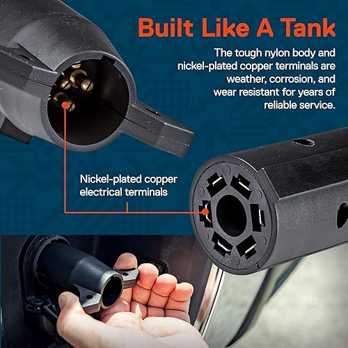 Miniatura 4 de ONLINE LED STORE Adaptador de remolque redondo de 7 vías a 6 vías terminales de cobre niquelado carcasa de nailon resistente diseño compacto