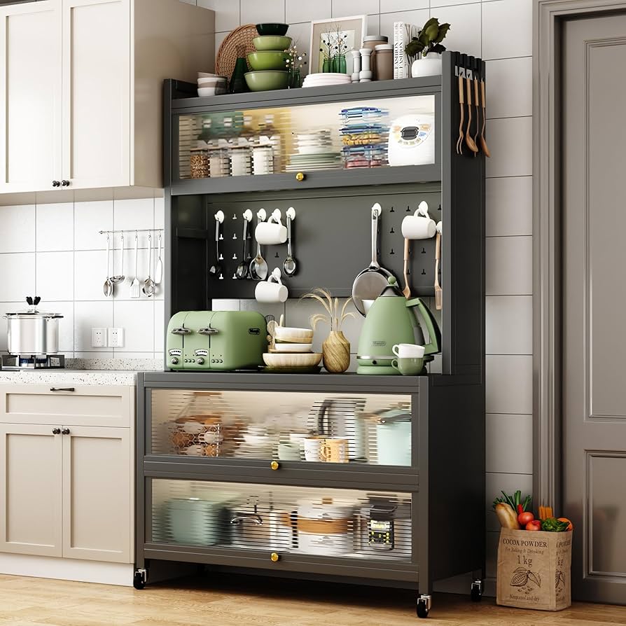 Amazon.com - 65'' Tall Kitchen Bakers Rack with Flip Door