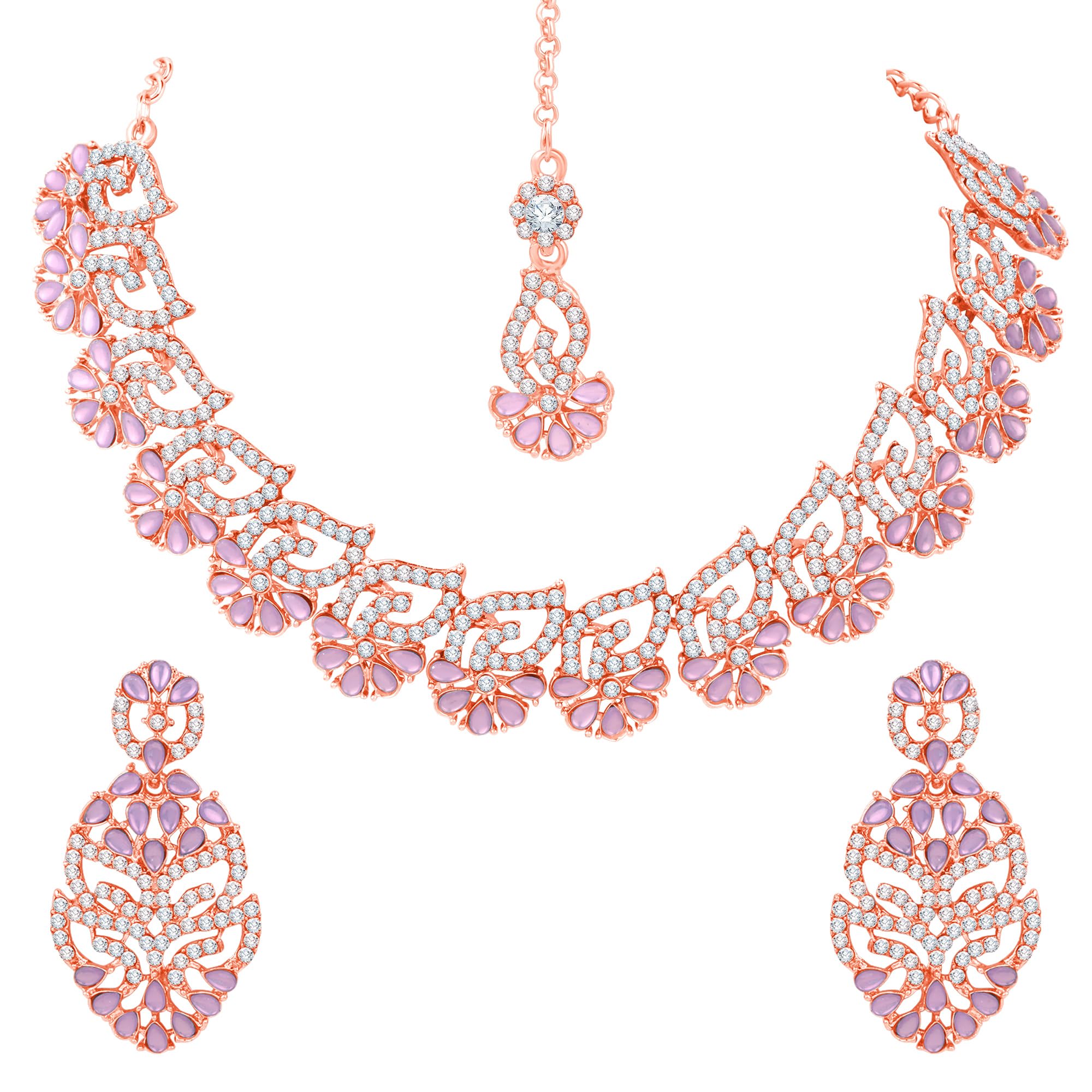 Atasi International Gold Plated Purple Kundan and American Diamond Necklace Jewellery Set with Earrings & Maang Tikka for Women (PU5746) (B0CPBY9CFJ) Amazon Price History, Amazon Price Tracker