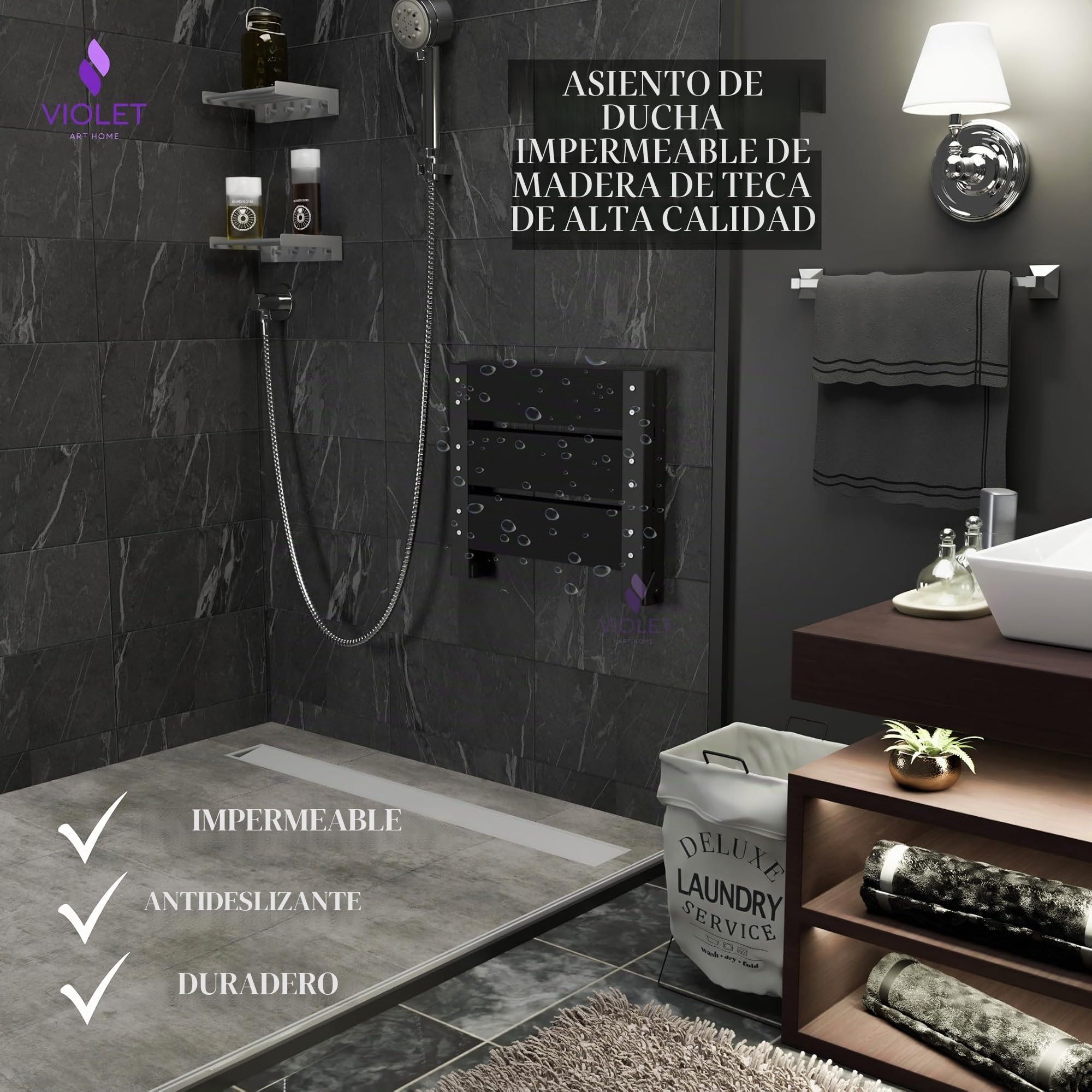 Asiento de ducha plegable de madera de teca montado en la pared, banco de baño duradero compatible con ADA, taburete de baño resistente que ahorra espacio, silla compacta plegable fácil de plegar