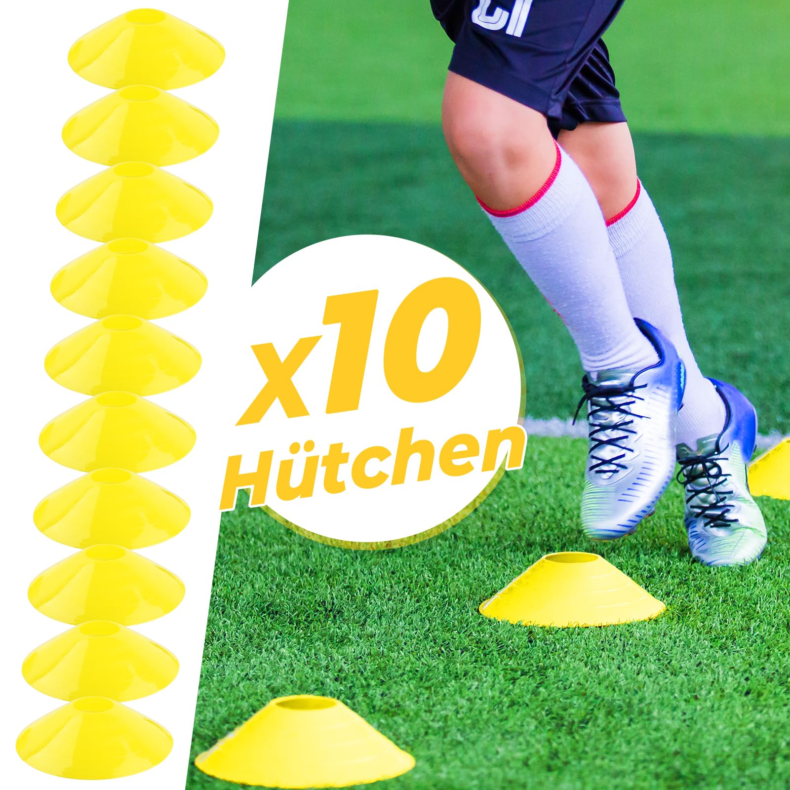 Yissvic Fussball Trainingszubehör Koordinationsleiter Fussball Geschenke Jungen mit Kick Trainer 6m Trainingsset 10 Hütchen Fussball 4 Erdnägel Gelb