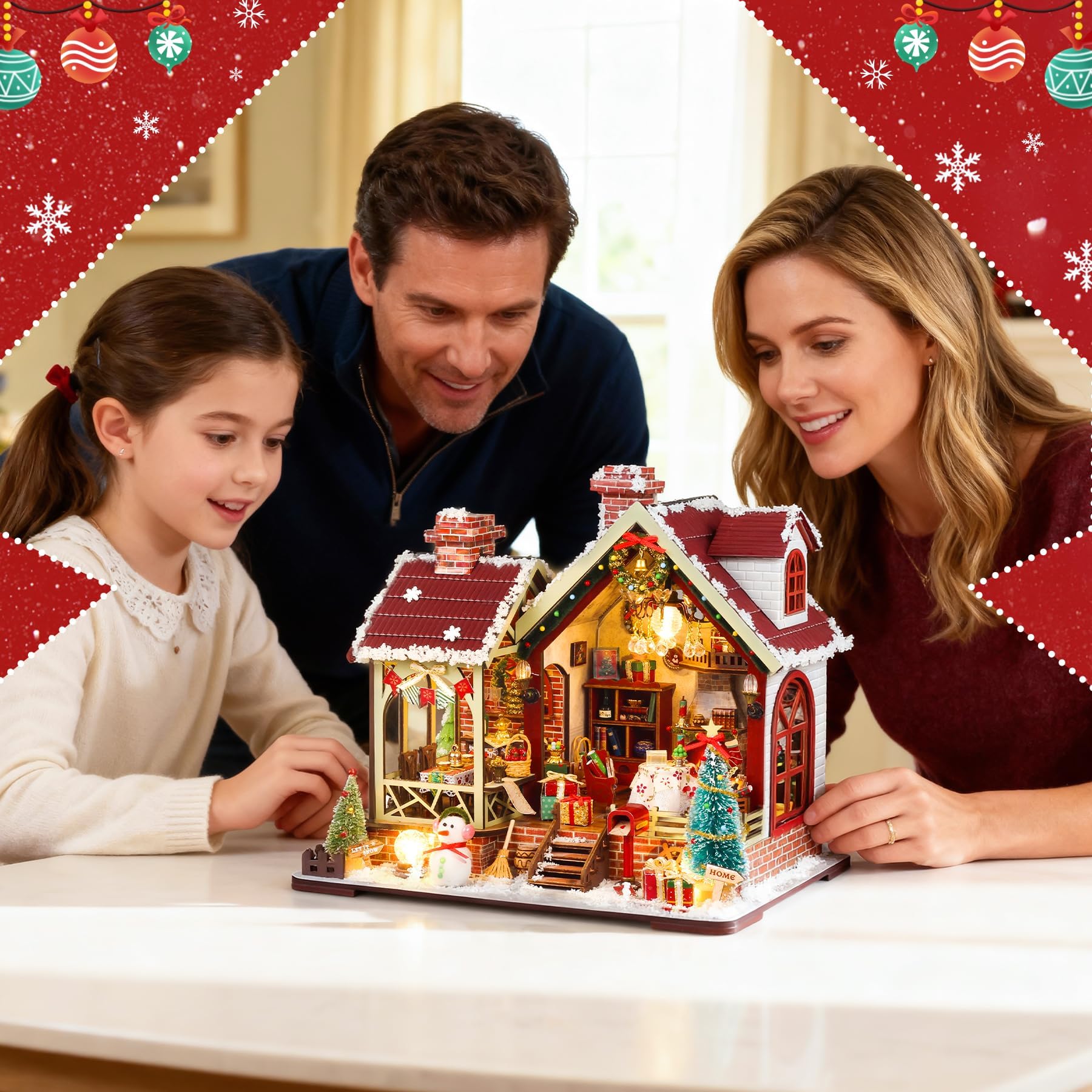 DIY Book Nook Kit, Casa Delle Bambole Fai da te Booknook Kit Casa in Miniature con Luce Led Legno Book Scaffale Inserto Decorazione Regalo Creativo per Adolescent (Natale)