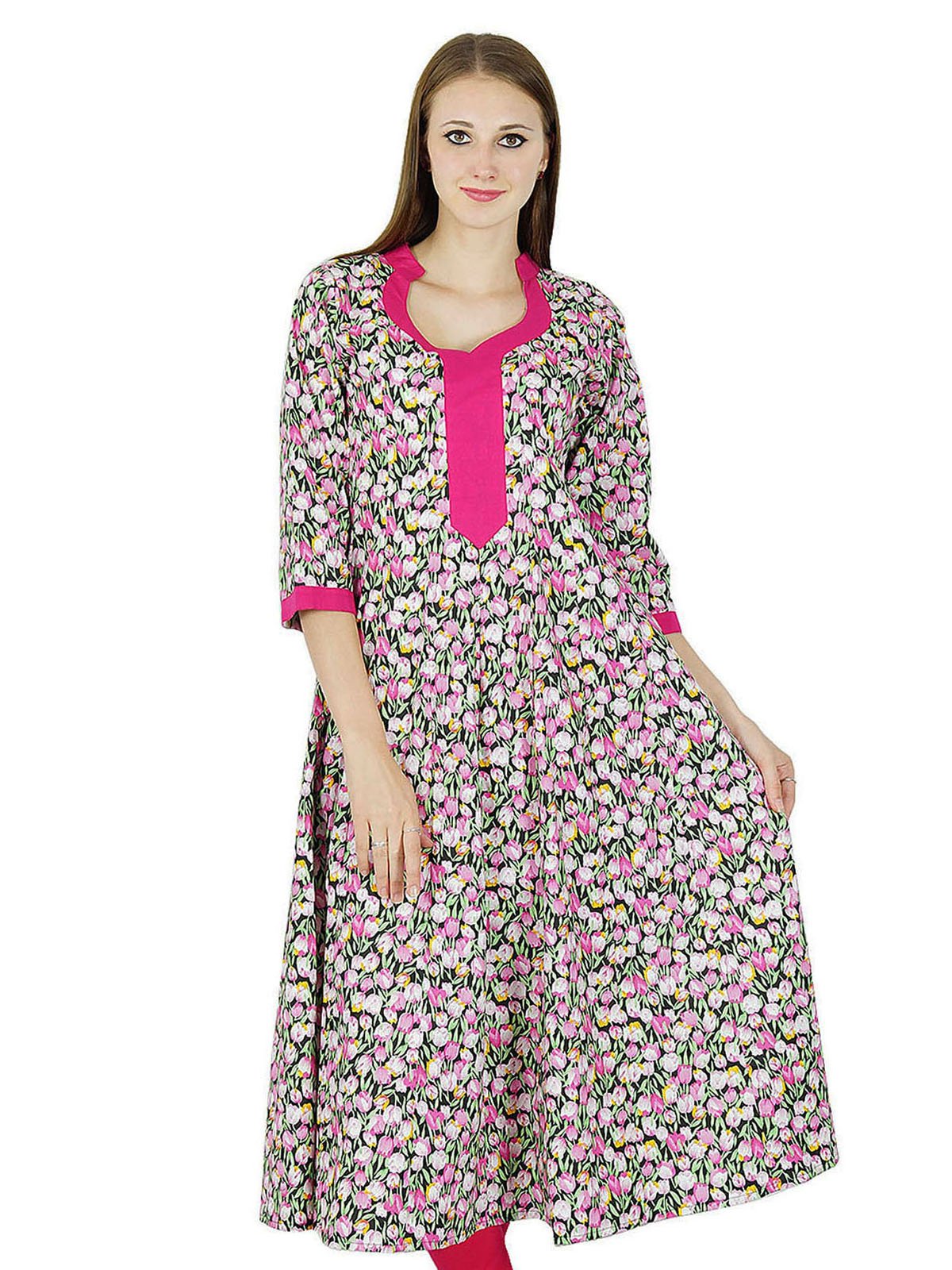 Phagun Women's Multicolour Designer Indian Bollywood Printed Kurta Cotton Kurti Casual Tunic Dress