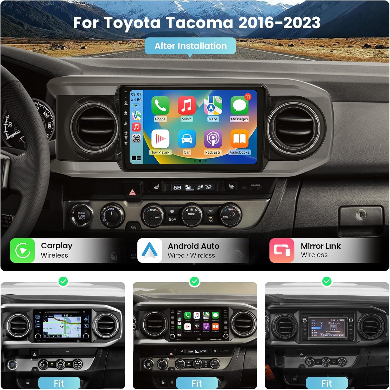 Roadanvi X12 Head Unit for Toyota Tacoma 2016-2022 with Wireless Apple Carplay & Android Auto, 10.2" Touch Screen Car Stereo, GPS Radio, 4G RAM+64G ROM, Bluetooth 5.0, 5G WiFi, 4G LTE