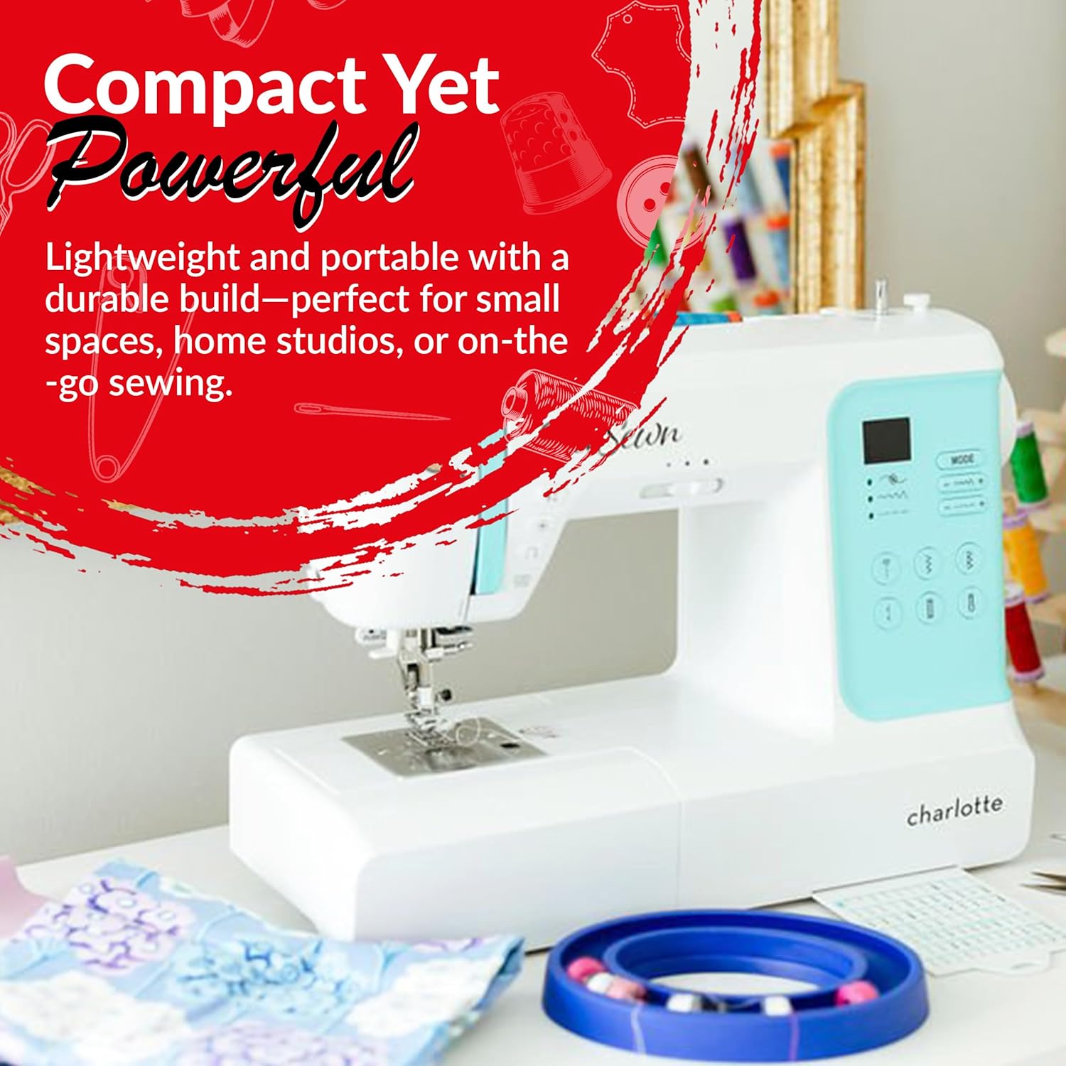 EverSewn Charlotte Computerized Sewing Machine – 80 Stitch Quilting & Sewing Machine Bundle with Rotary Cutting Mat & Black Tote Bag – Beginner-Friendly