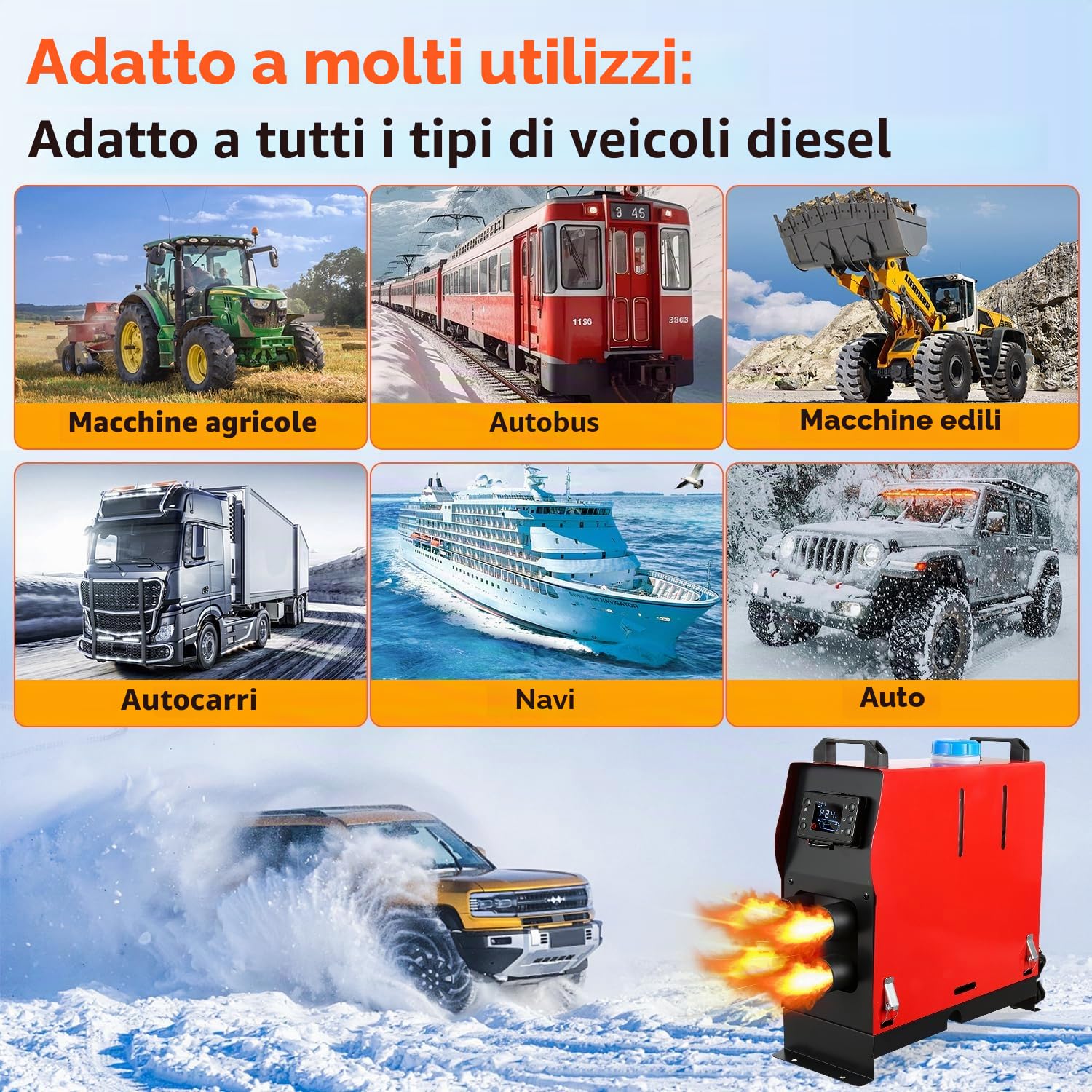 Ikodm Riscaldatore Diesel da 12 V, 8 kW, Riscaldamento Diesel da Parcheggio, Riscaldamento ad Aria Diesel con Telecomando, Interruttore LCD, Monitor silenziatore per Camion, Camper, Barche Auto