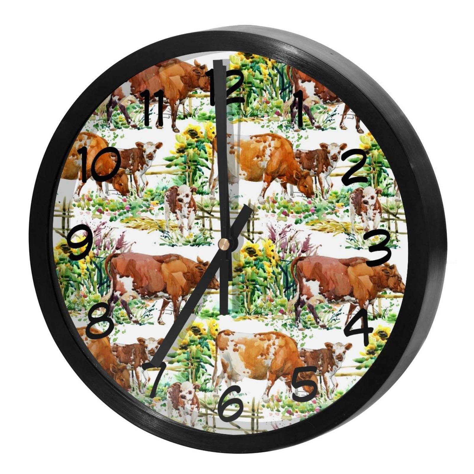 Horloge murale silencieuse à quartz motif vaches et veaux pour cuisine et bureau