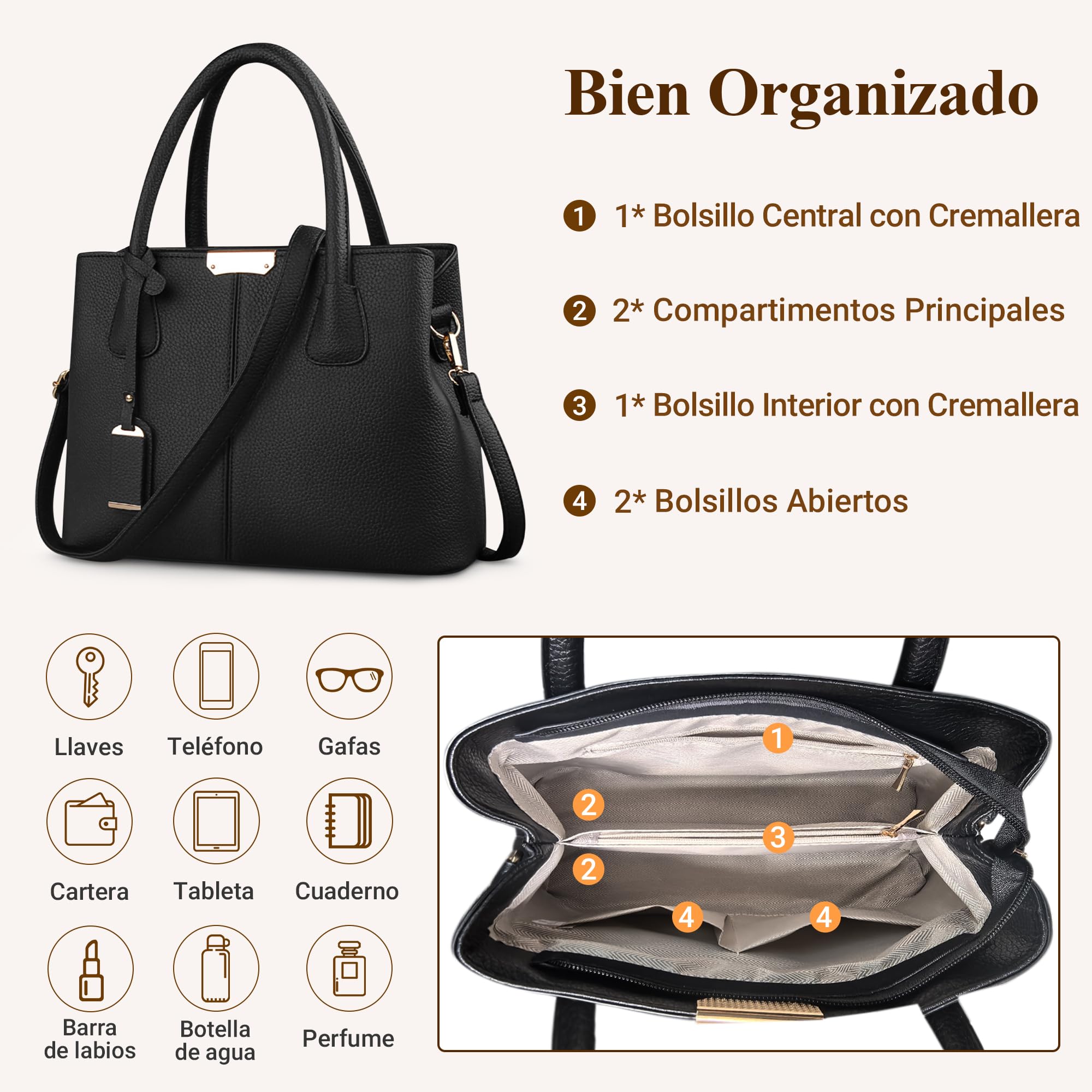 DIRRONA Moda Bolsos de Mujer Bolso Hombro Casual Viaje Bolsa de Mensajero Mujer Impermeable PU Cuero Bolsos de Mano Negro