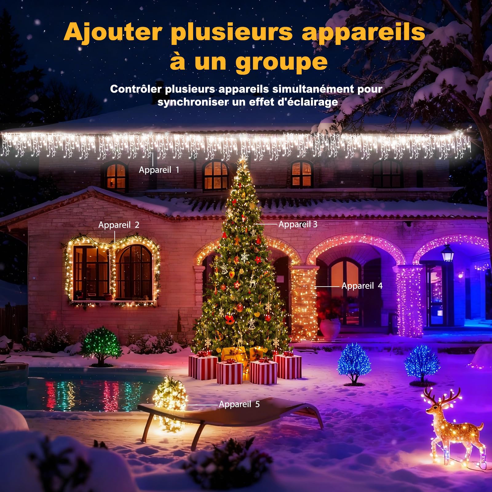 Guirlande Lumineuse Extérieure Noël, Decoration Noel Exterieur Blanc Chaud et Froid, Lumineux Noël Extérieur avec Télécommande et Application, 17 Modes+4 Luminosités+Minuterie (30M-1200L,C/F)