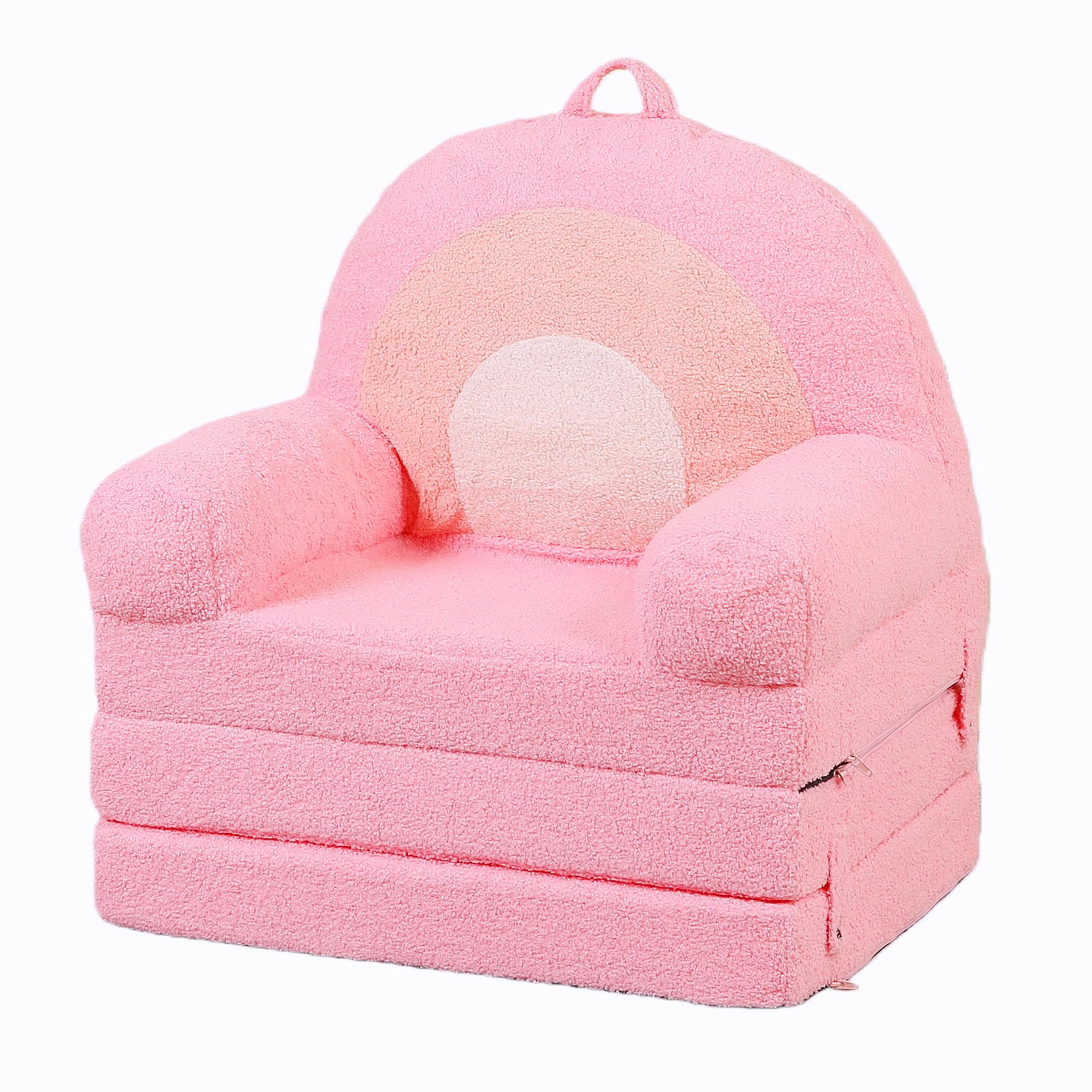 MOMCAYWEX Kids Sofa, Sherpa Couch with Tri-Layer Foam Cushions, Comfy Seating for Kids Age 3–6 Years, Pink