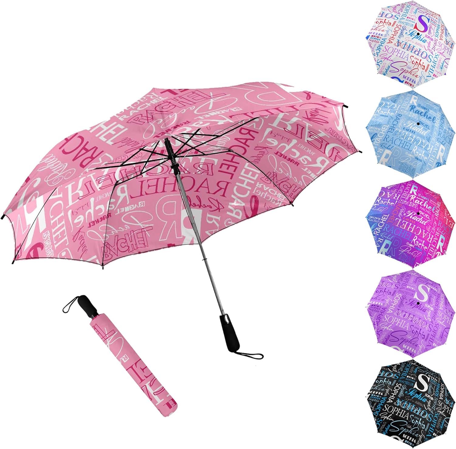 Custom Umbrellas with Your Name/Text, Design Your Own Umbrella Personalized Custom Name Travel Umbrella for Sun & Rain Personalized Semi-Auto Foldable Umbrella Customized Gifts for Men Women