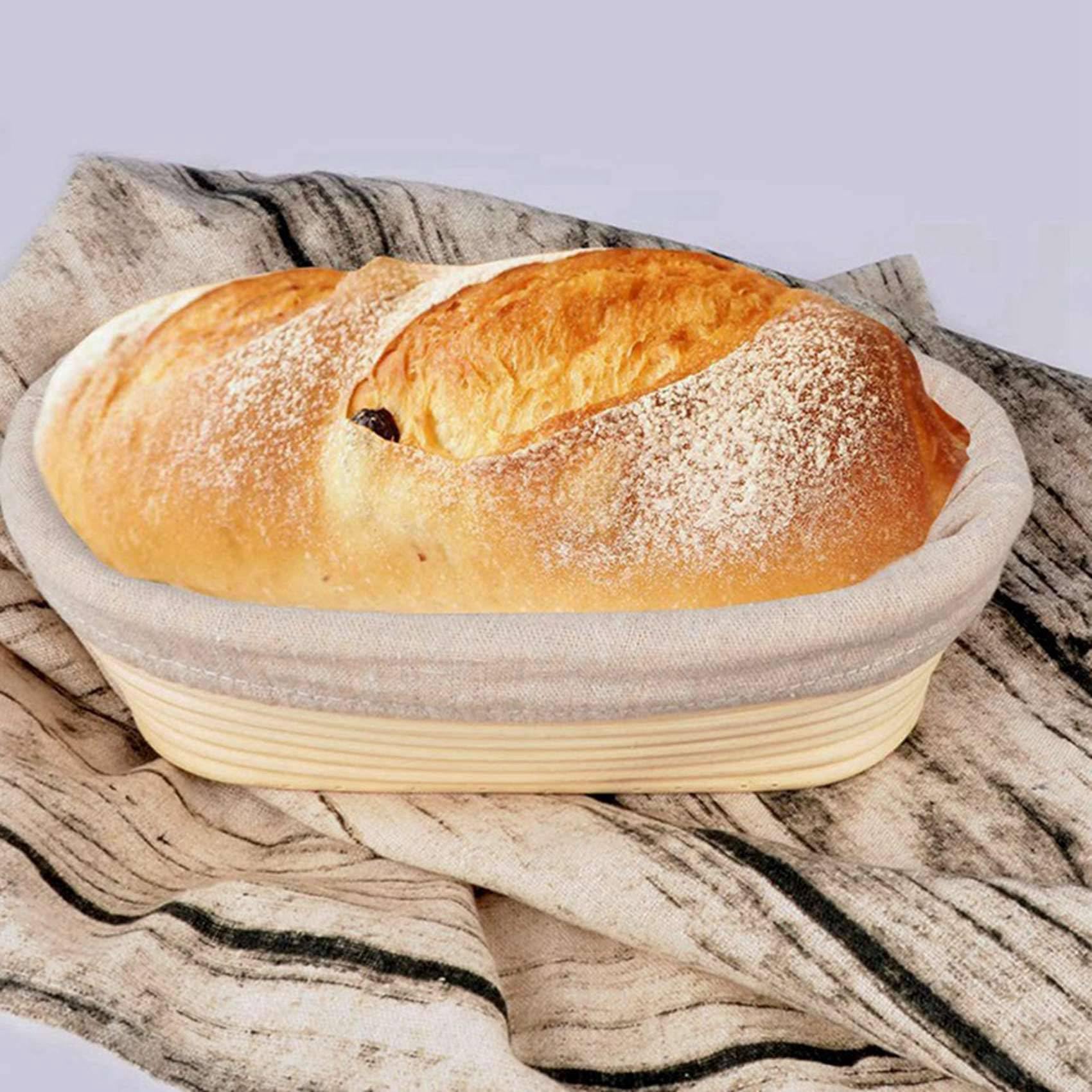 2X Conjunto de Canasta de Prueba Banneton - Canasta de Panadería Artesanal de Pan de Masa Fermentada, Raspador/Cortador de Masa Y Forro de Tela Brotform