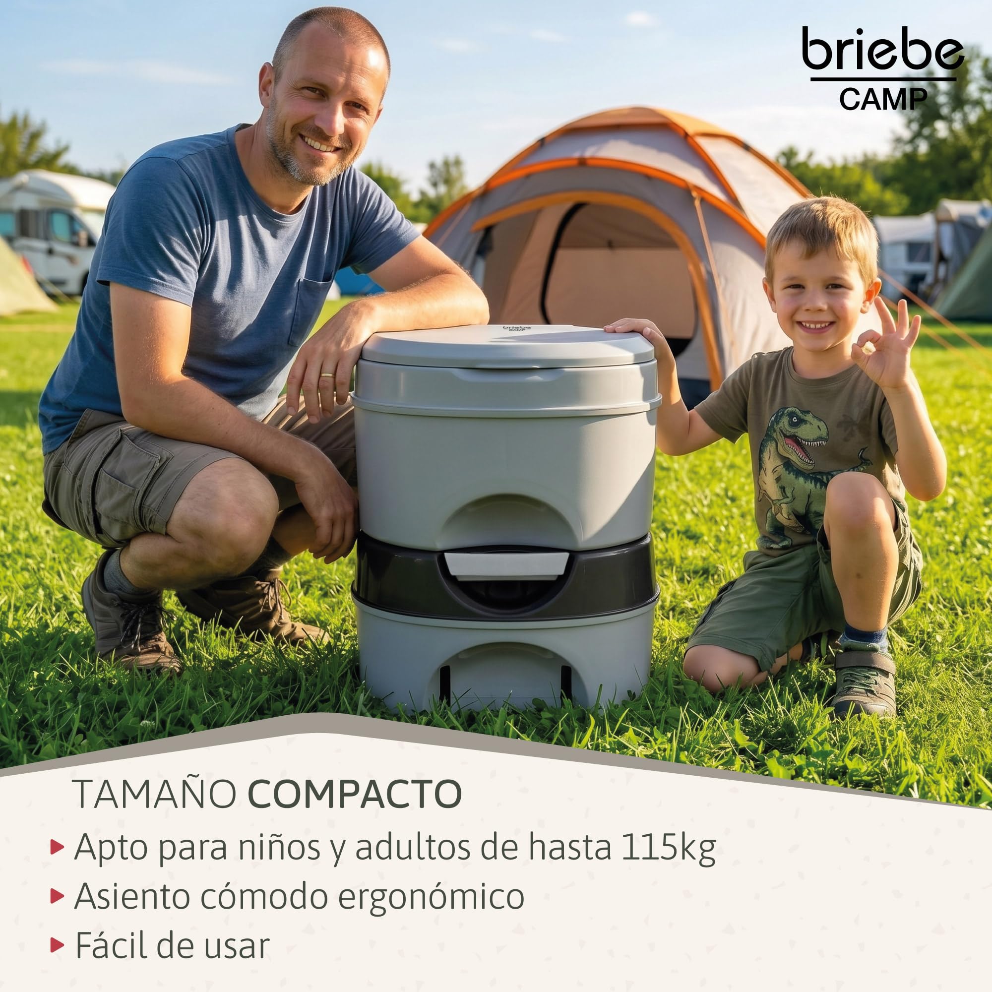 briebe Camp WC Inodoro Portátil Químico con Ruedas Adultos Potty 24L Camping, Camper, Auto Caravana, Water con Cisterna Descarga Agua 20L, Válvula Drenaje sin Fugas, Fácil Limpiar y Vaciar WC1196G