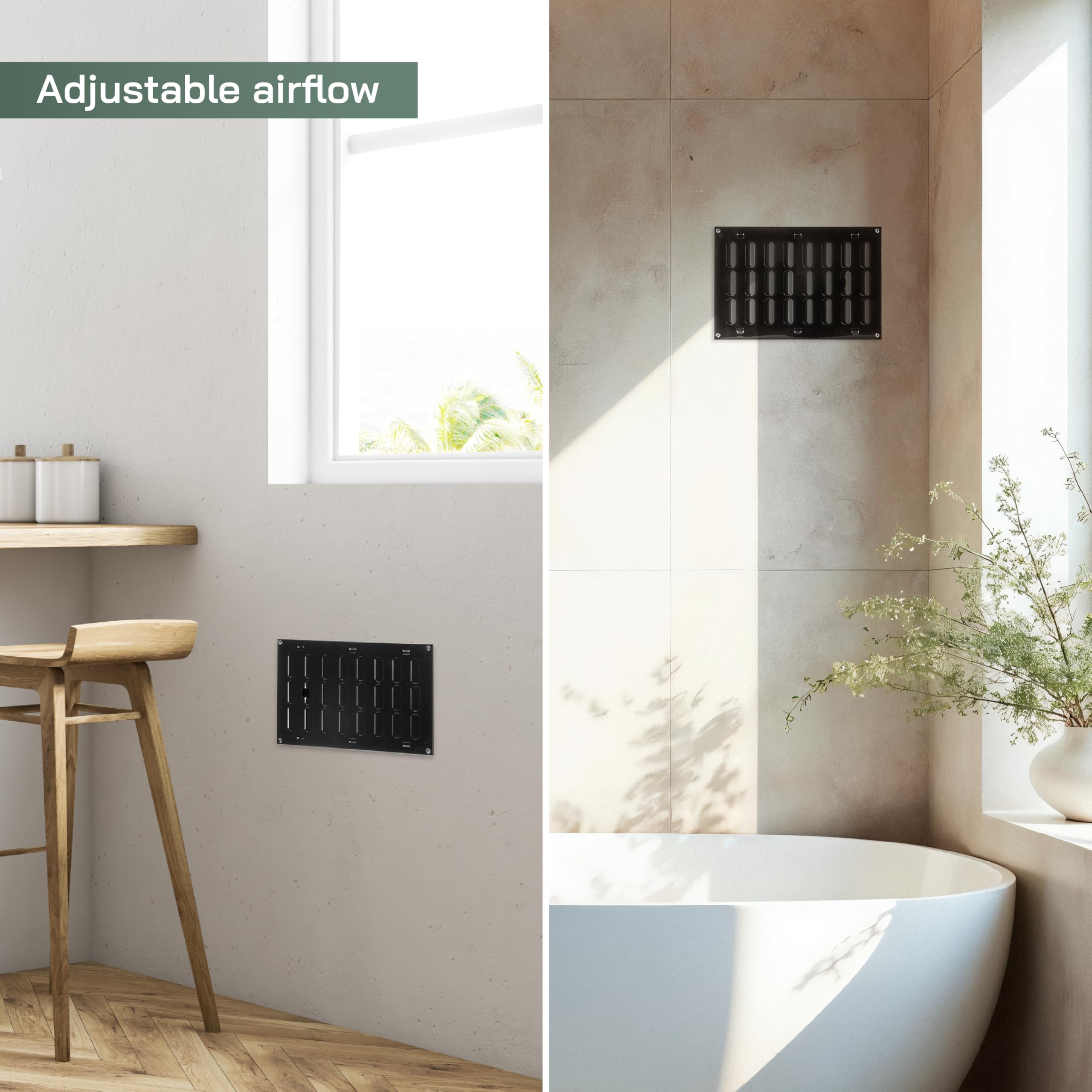 Vent Systems 300 x 200 mm / 12" x 8" Inch Vent Cover, Black Adjustable Metal Grill Cover, Air Supply Ventilation, Metal Grate - Image 3