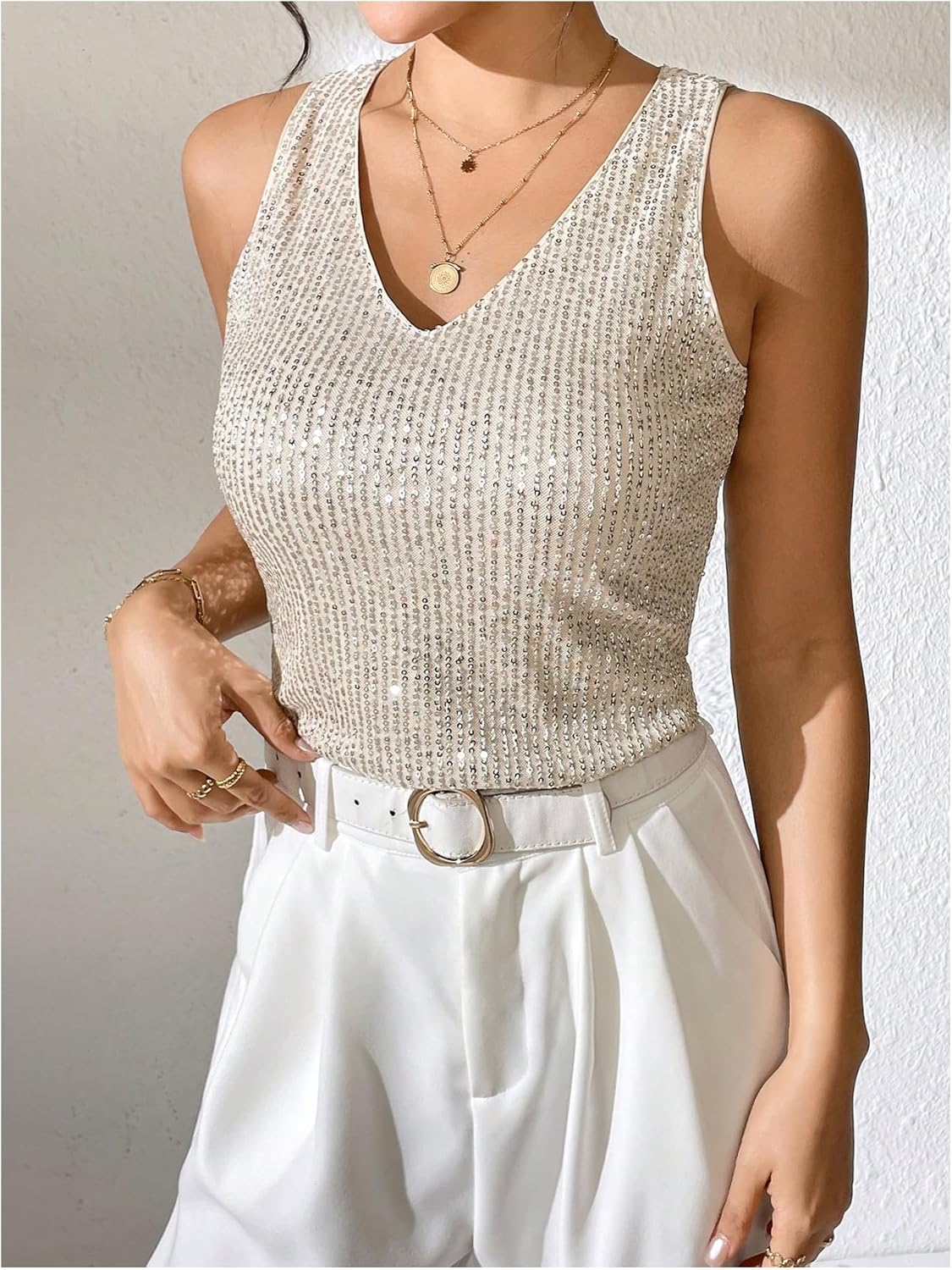 MakeMeChic Women's Plus Size Sequin Tank Tops Sparkly Glitter Sleeveless Y2K Party Top - Image 5