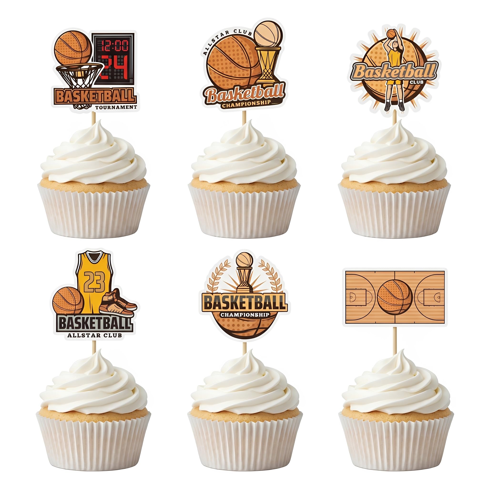 Arthsdite 24Pcs Basketball Cupcake Toppers, Sports Basketball Picks for Boys Basketball Birthday Party, Game Night, Sports Themed Dessert Decorations — image 1