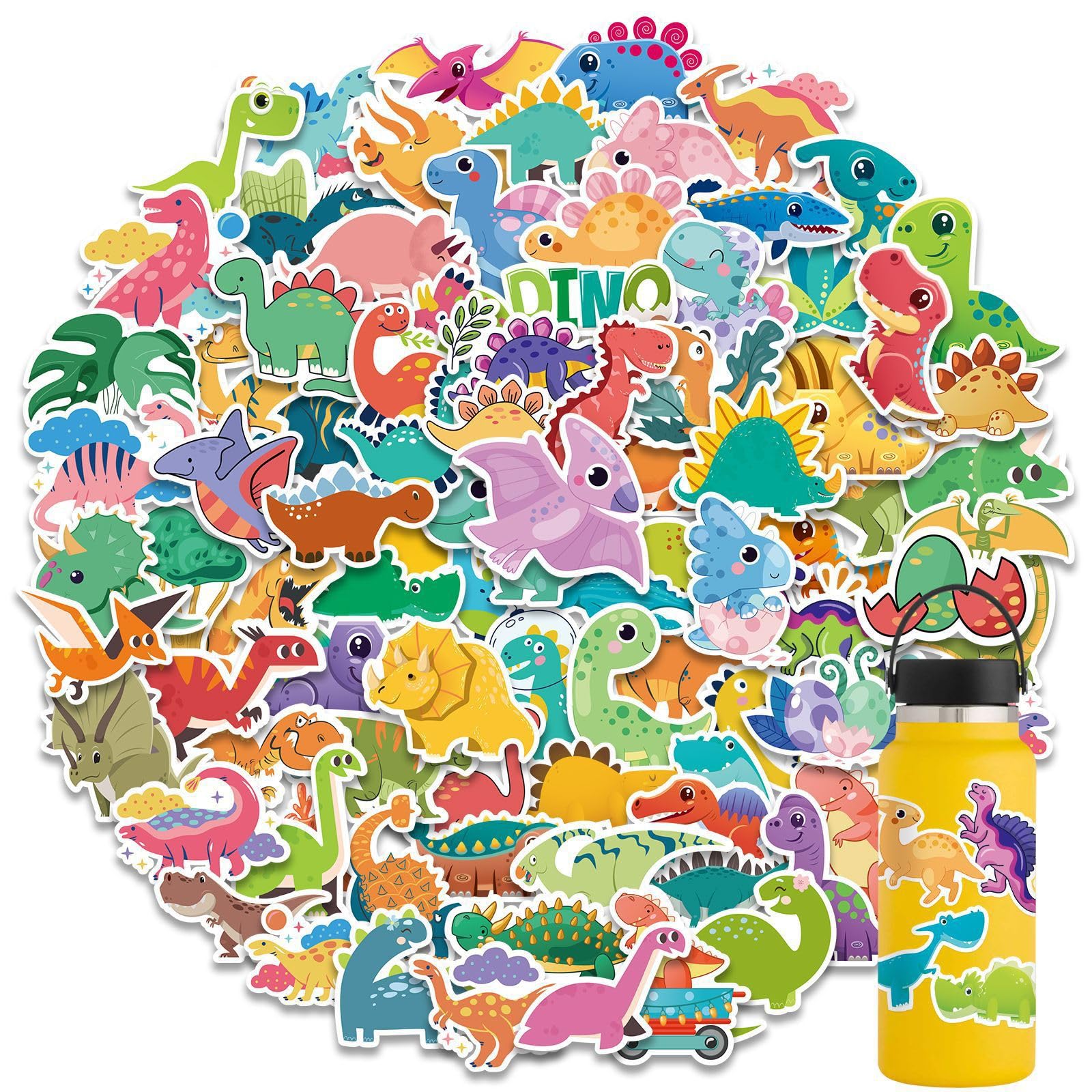 100 szt. naklejek z dinozaurem dla dzieci, urocze wodoodporne naklejki z motywem kreskówkowego dinozaura dla dzieci, na butelkę z wodą, dla nastolatki, scrapbookingu, laptopa, deskorolki, komputera