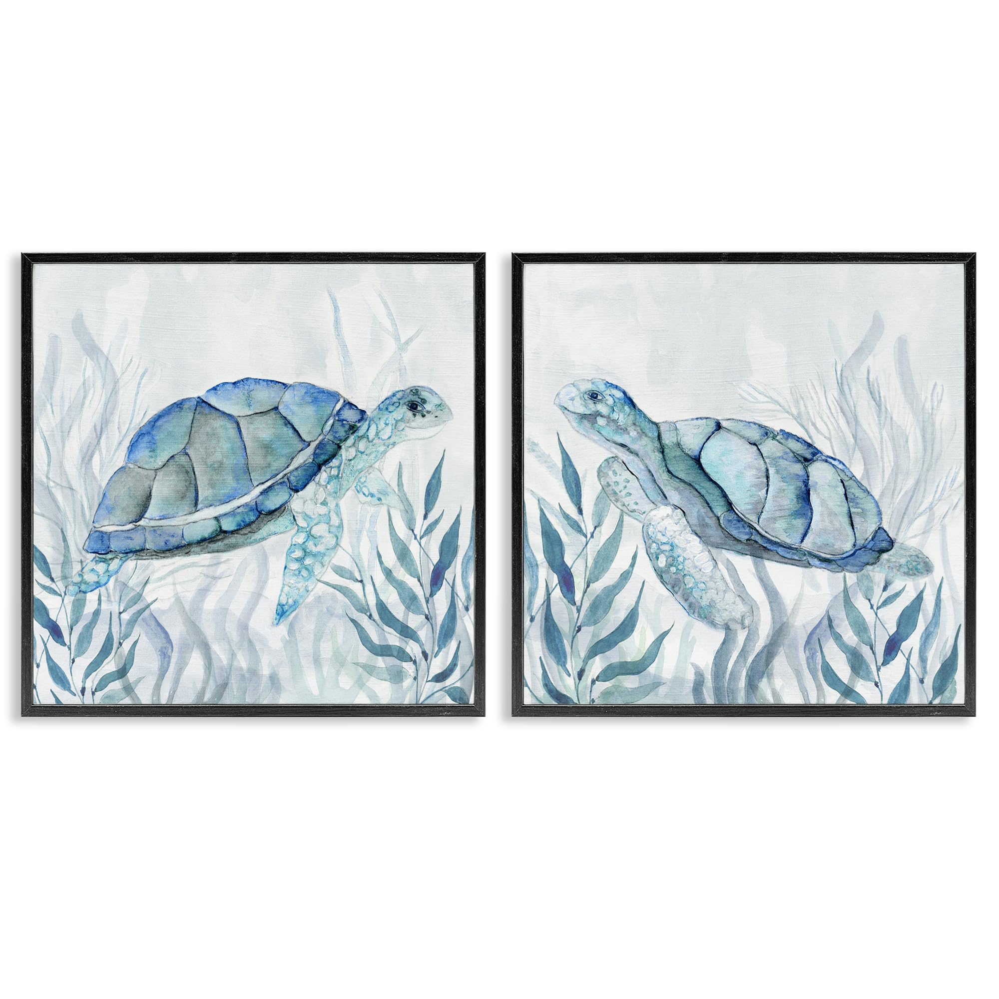 Stupell Industries 'Subtle Smiling Sea Turtles', 2pc Framed Giclee Art Set 2, Black, 24 x 24 Inches, Easy to Hang and Sturdy, Made in USA, by Janet Tava