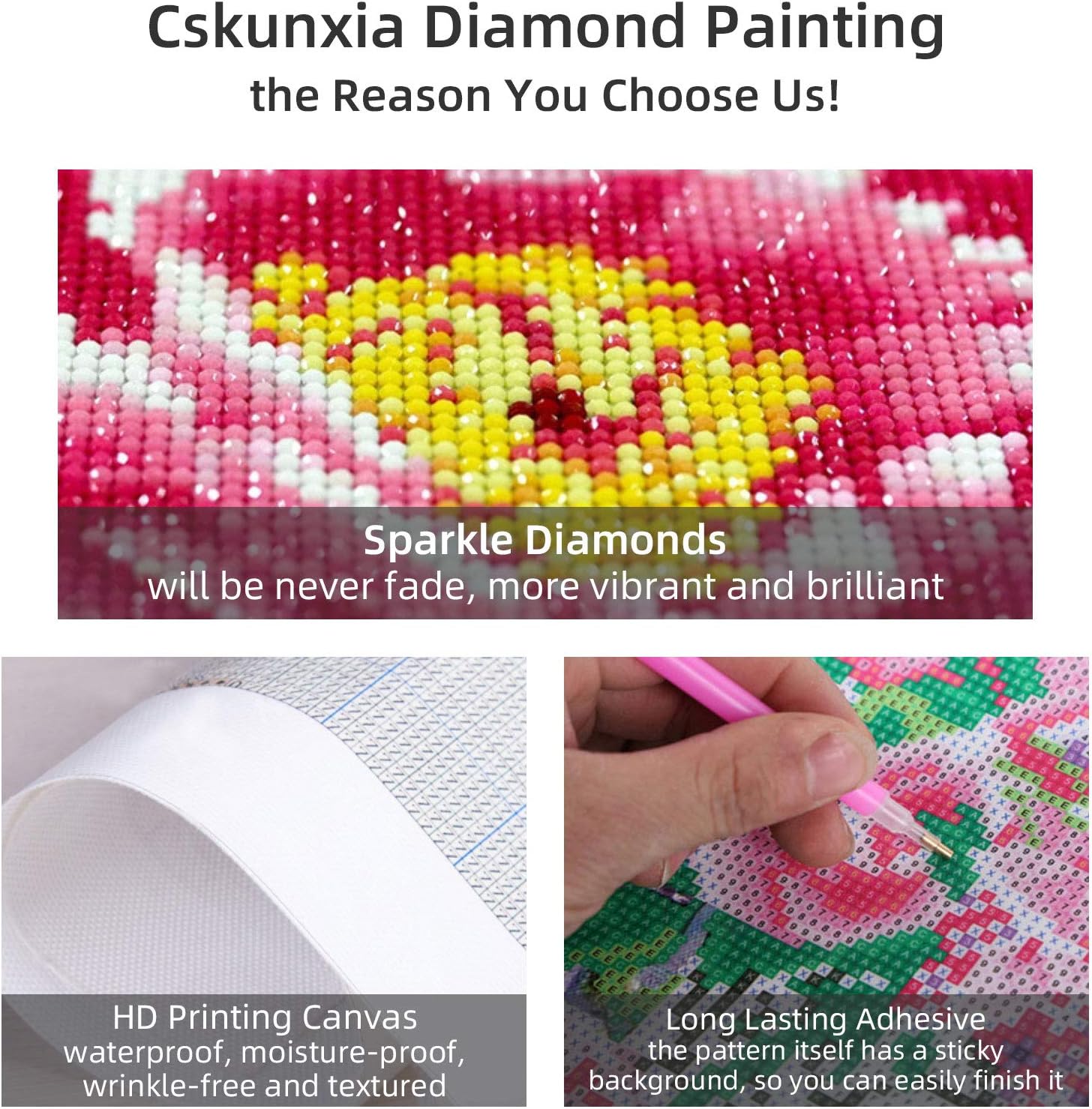 Cskunxia 4 Pack Diamond Painting Kits for Adults DIY Diamond Art Painting Full Drill Diamond Art Kits Paint by Numbers for Home Wall Decor, 12 x 16 Inch and 12 x 12 Inch Without Frame