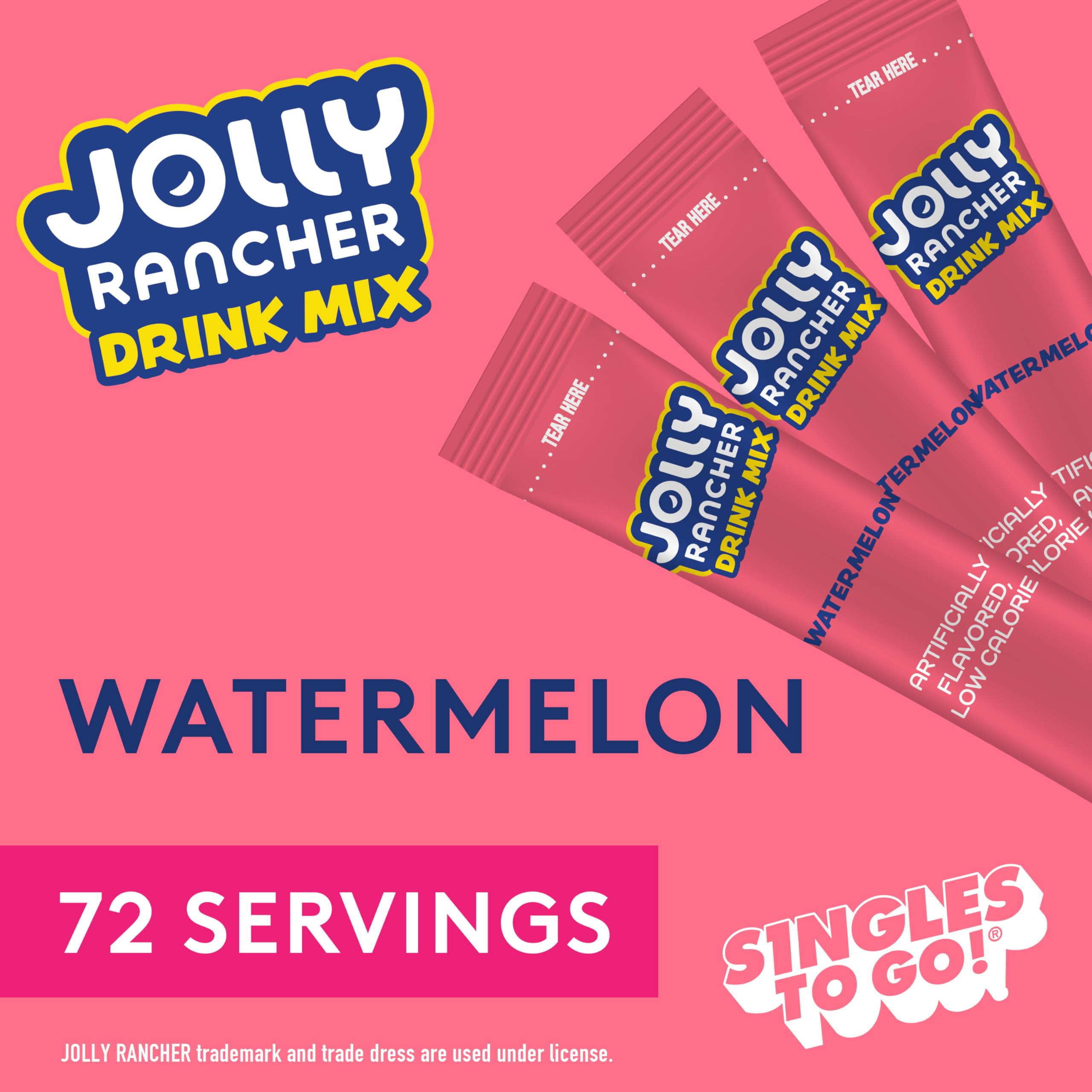 Jolly Rancher Singles To Go Powdered Drink Mix, Watermelon, 12 Boxes with 6 Packets Each - 72 Total Servings, Sugar-Free Drink Powder, Just Add Water, 0.66 Ounce (Pack of 12)