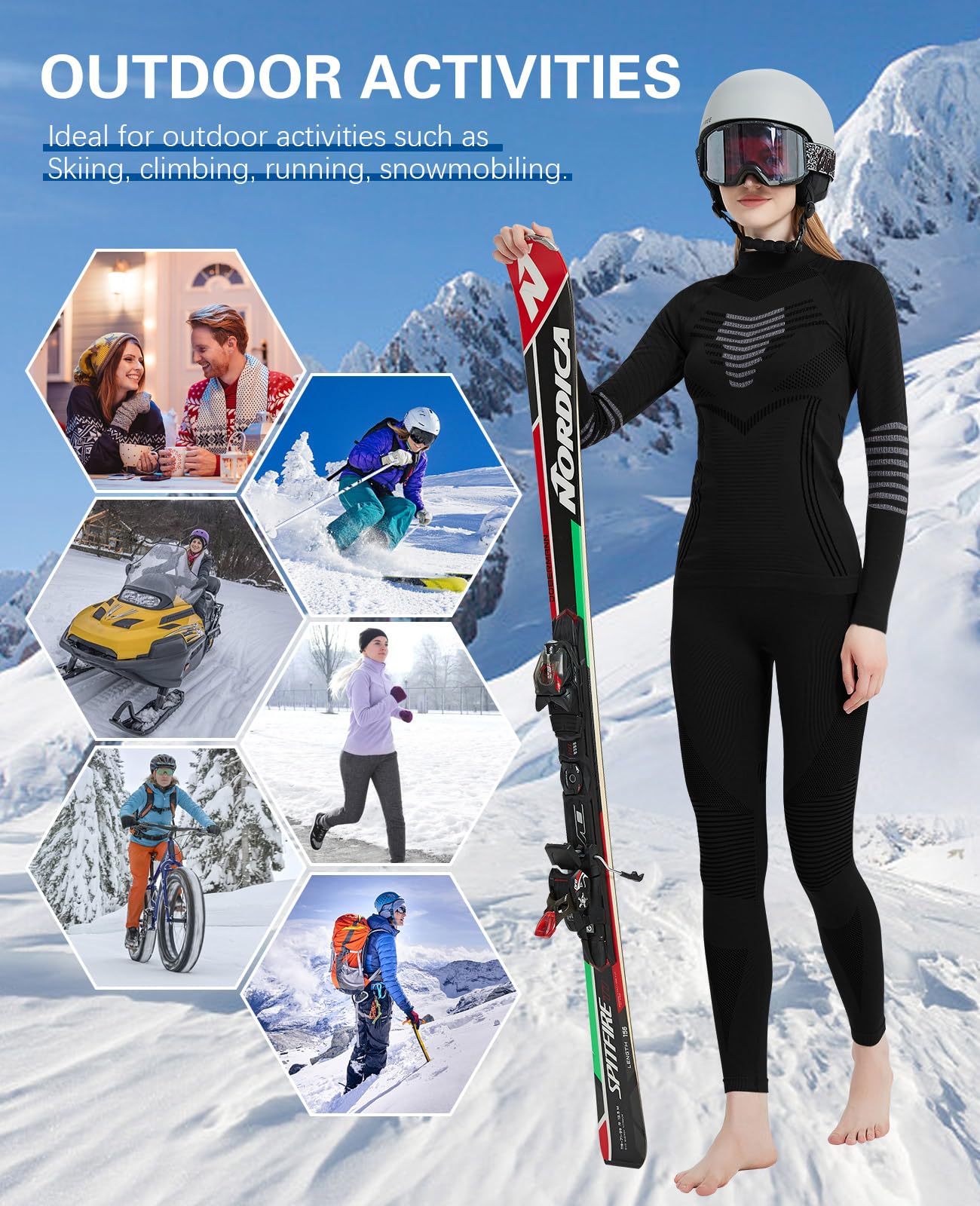 Zestaw warstw podstawowych Kobiety Thermal Underwear for Women Winter Warm Base Layer Compression Set