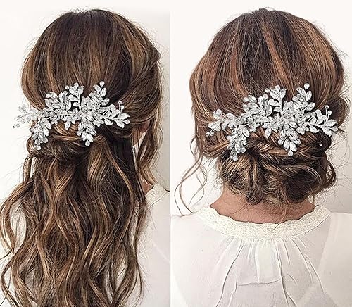 Miniatura 5 de WOVOWOVO Accesorios para el cabello de novia, piezas de pelo de boda para novias, tocados para mujeres, diamantes de imitación de cristal plateado