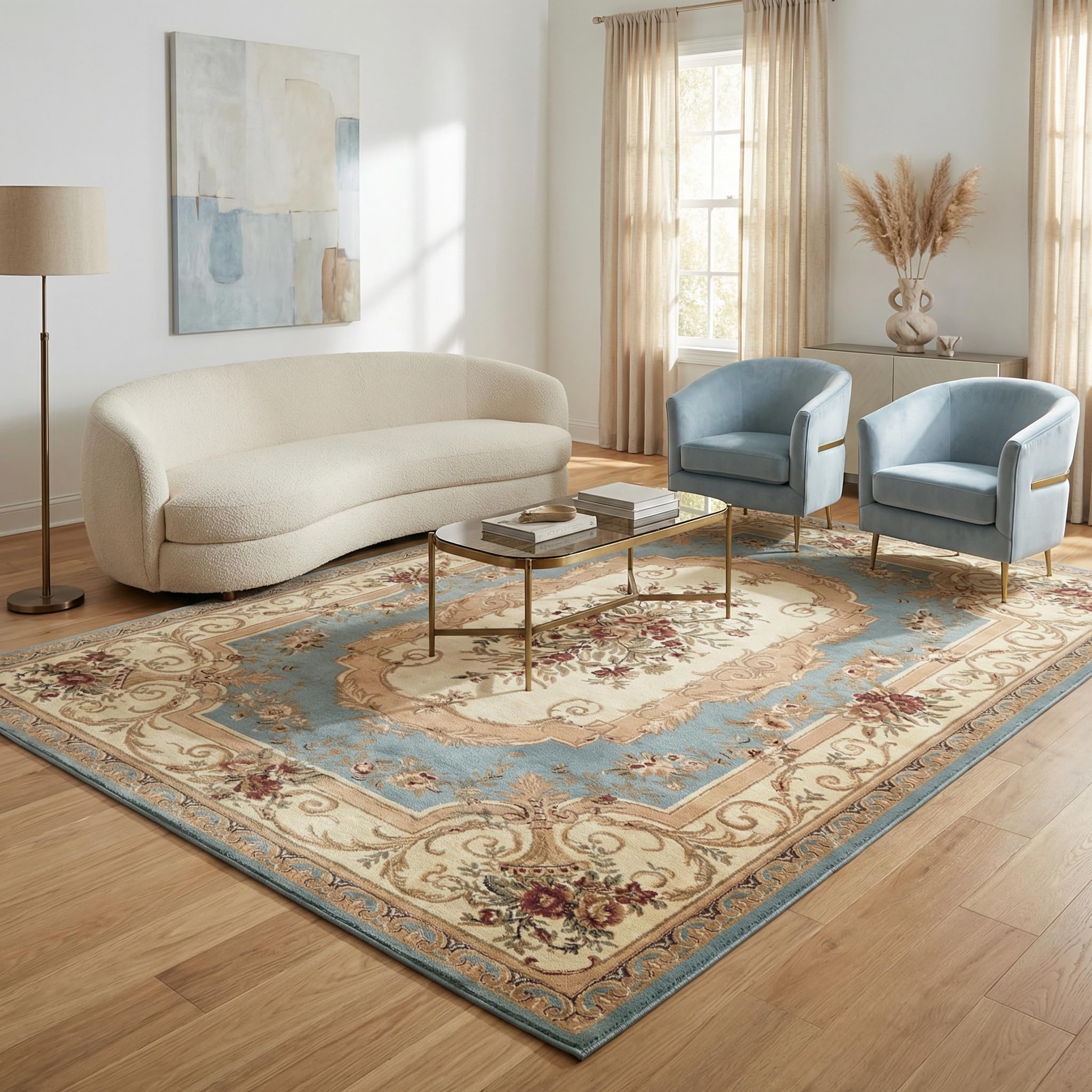 Unique Loom Versailles Collection Traditional Classic Floral Motif Area Rug (7' 0 x 10' 0 Rectangular, Slate Blue/ Ivory)