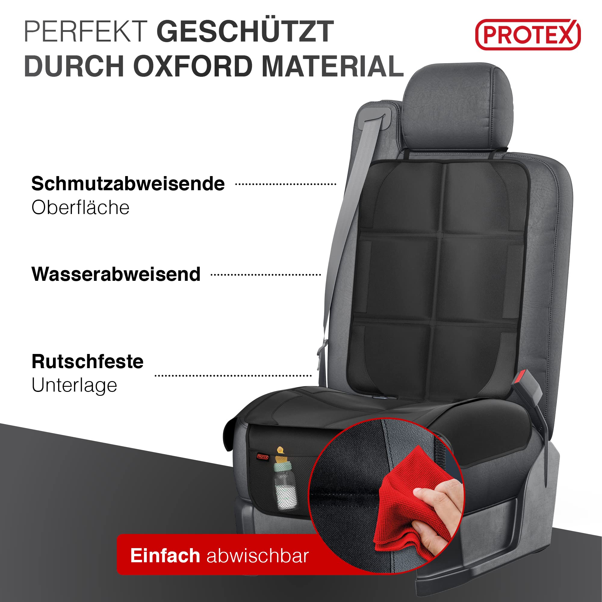 PROTEX© Podkładka pod fotelik dziecięcy [zwycięzca testu 2025] nadaje się do ISOFIX | wodoodporny materiał poliestrowy z wyściełanym siedziskiem | L (dwupak)