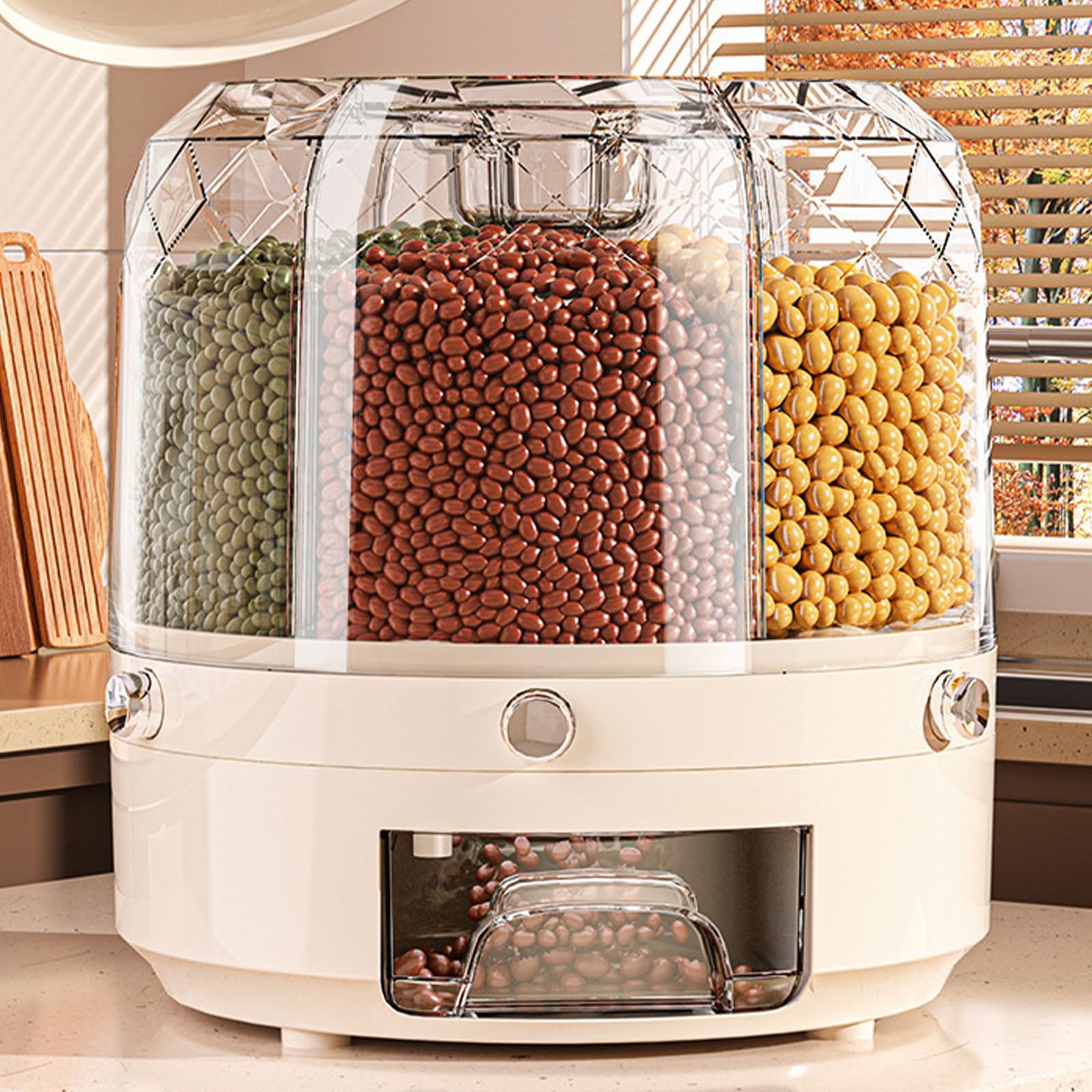 Distributeur de riz scellé rotatif à 360 degrés, boîte à riz robuste avec fenêtre d'inventaire visuel, boîte de rangement pour céréales rotatives