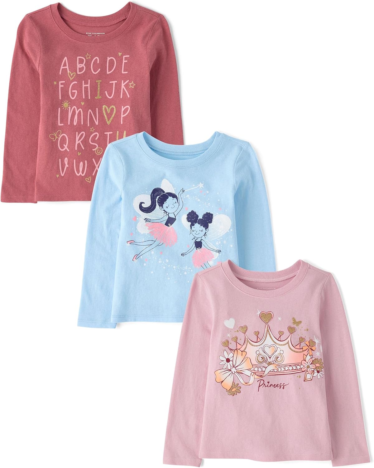 The Children's Place Baby-Girls and Toddler Unicorns,Butterflies,Trends Long Sleeve Graphic T-Shirts,3 Pack