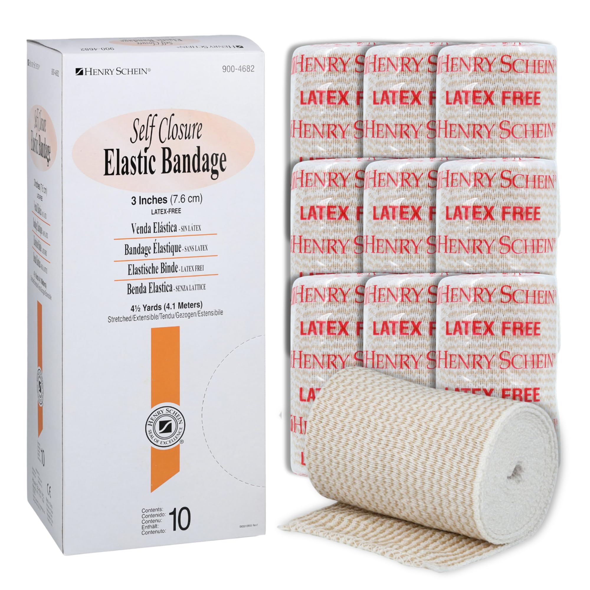 Self-Closure Elastic Bandage, 3" x 4.5 Yards, Tan, Non-Sterile, Box of 10 – Stretch Bandage with Velcro Closure, Latex-Free, Comfortable & Reliable