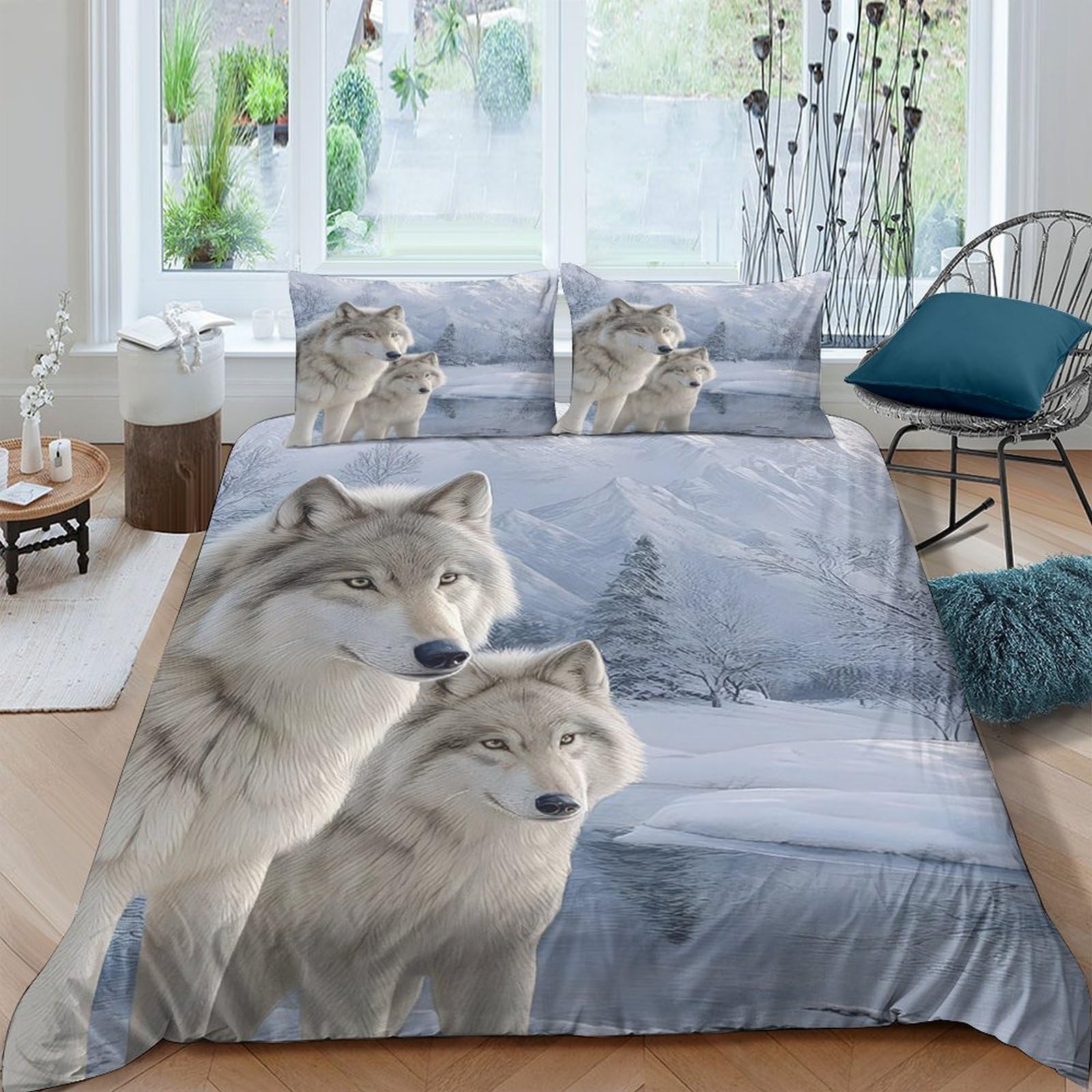 Ctjqhvkz Style-2 3D Printed Grey Wolf Forest Fitted Sheet Microfiber Bedroom Decor Snow Mountain Bed Cover For Adult Youth Single（135X200cm）