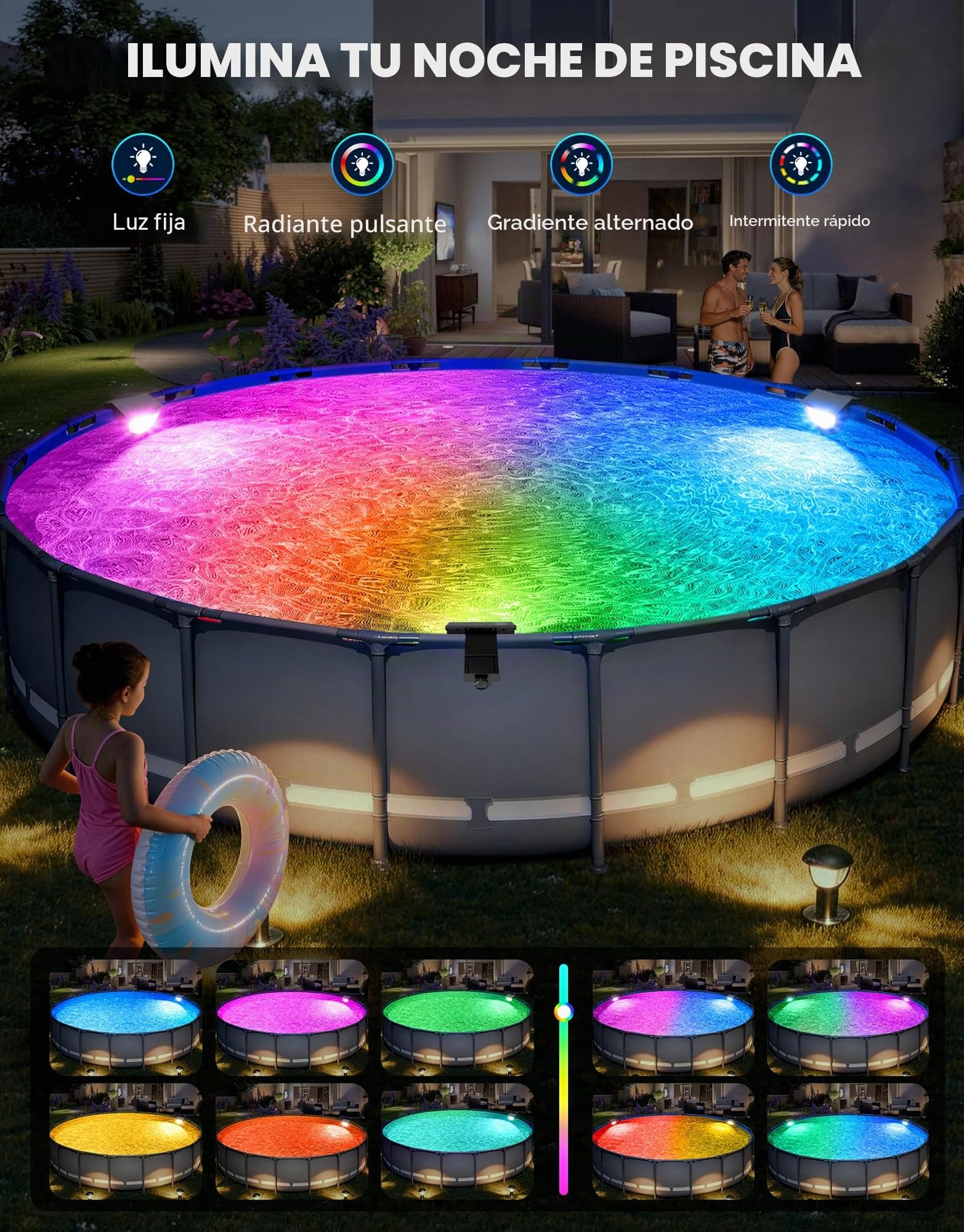 DeeprBetter 2026 Actualizado Luces Piscina Solares, Luz Solar Piscina RGB Multicolor, IP68 Impermeable Luces LED Piscinas sin Instalacion con 10 Modos de Iluminación, Luces Piscinas Desmontable Jardín